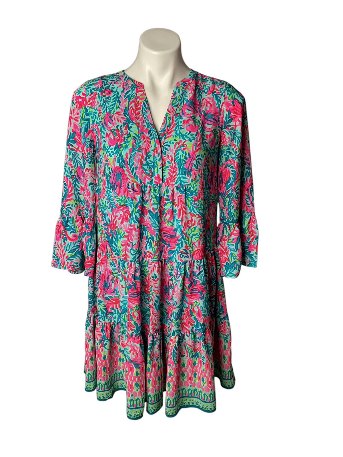 Lilly Pulitzer 3/4 Sleeve Gabriel Dress Surf Blue Flim Flam Engineered - Size 2