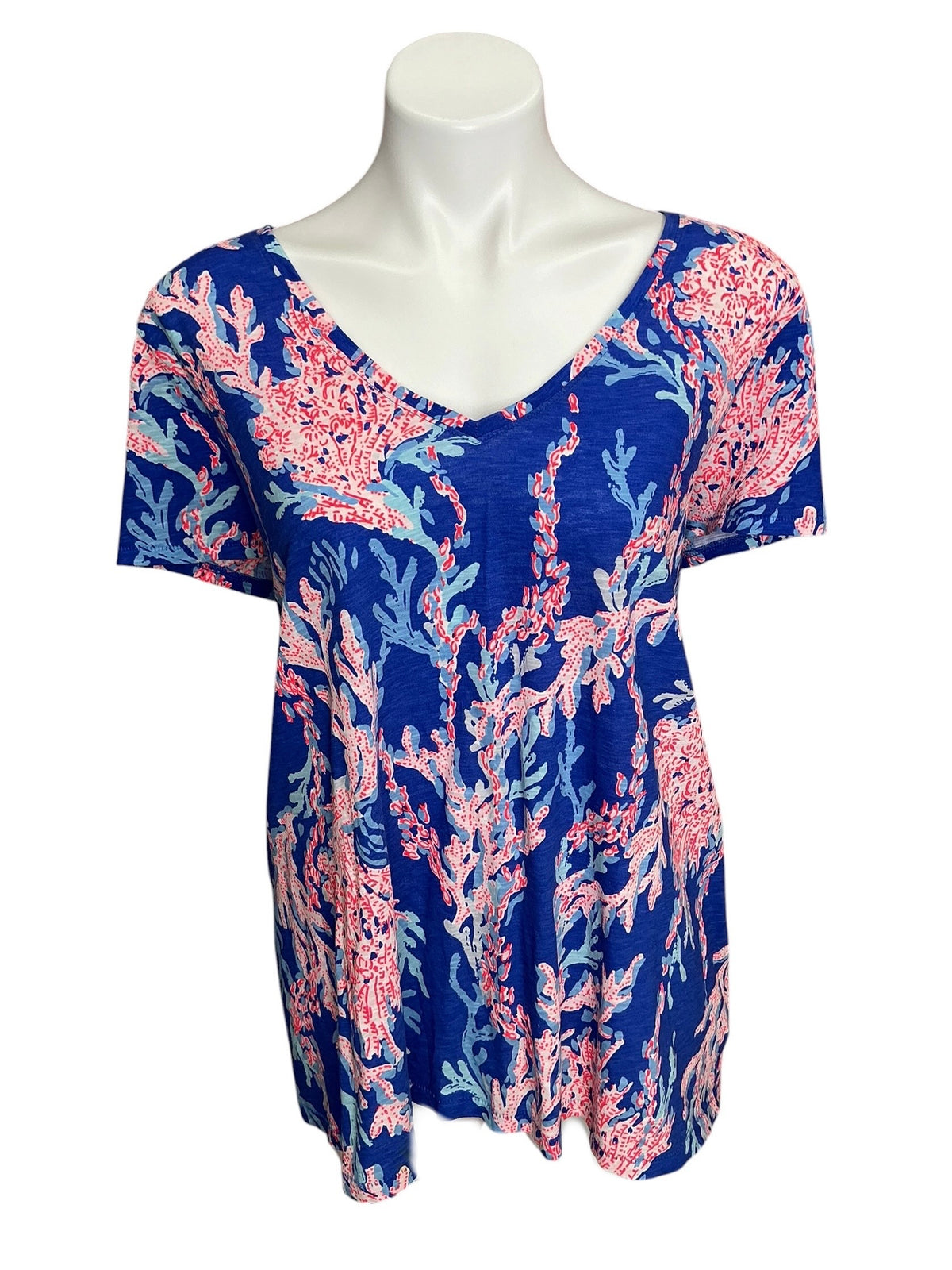 Lilly Pulitzer Etta V Neck Top Borealis Blue Swim On Over - Size XXL