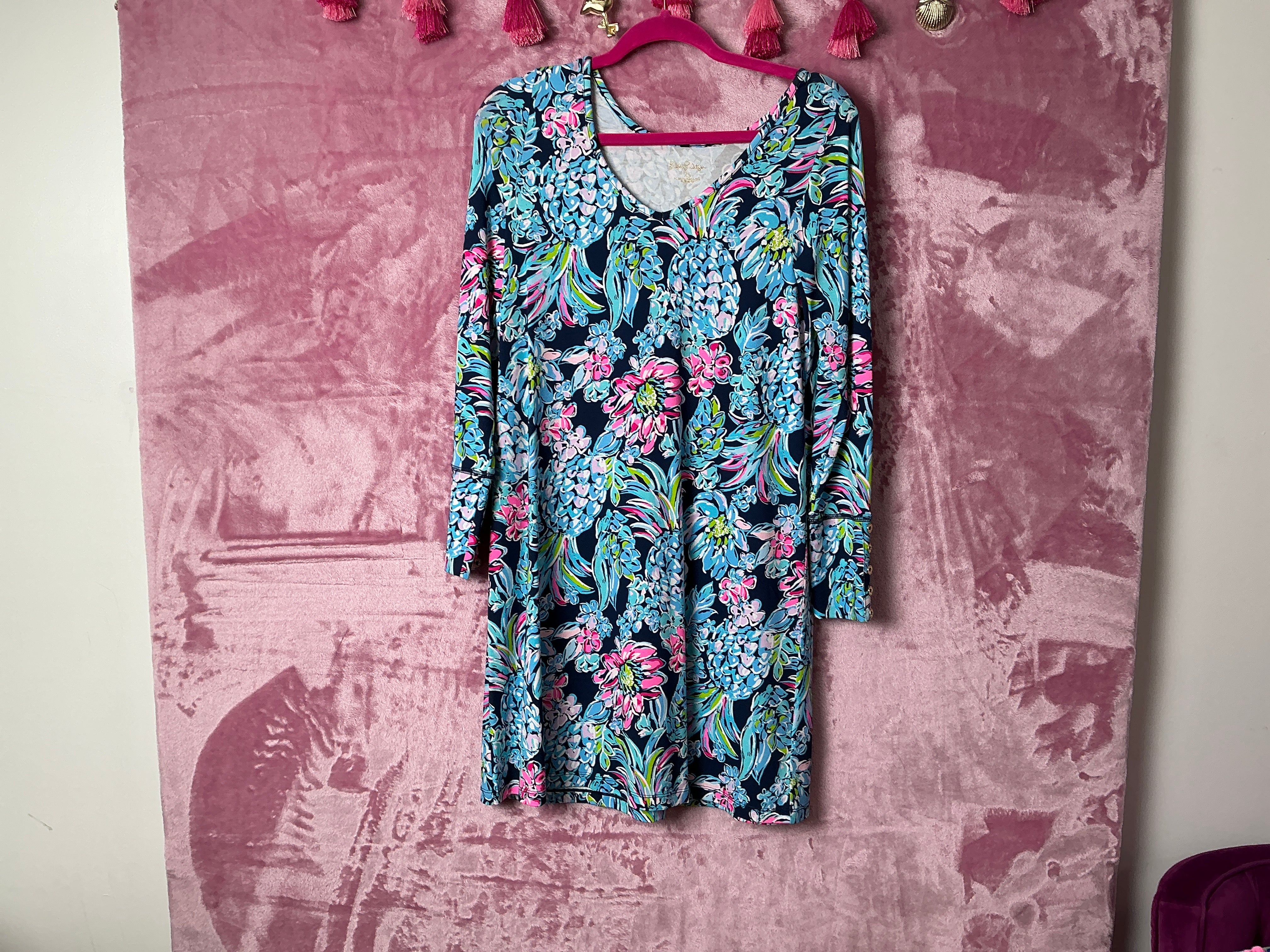 Lilly Pulitzer NWT Kaisley Dual-Neck UPF 50+ Dress High Tide Navy Pineapple Paradise - Size XS