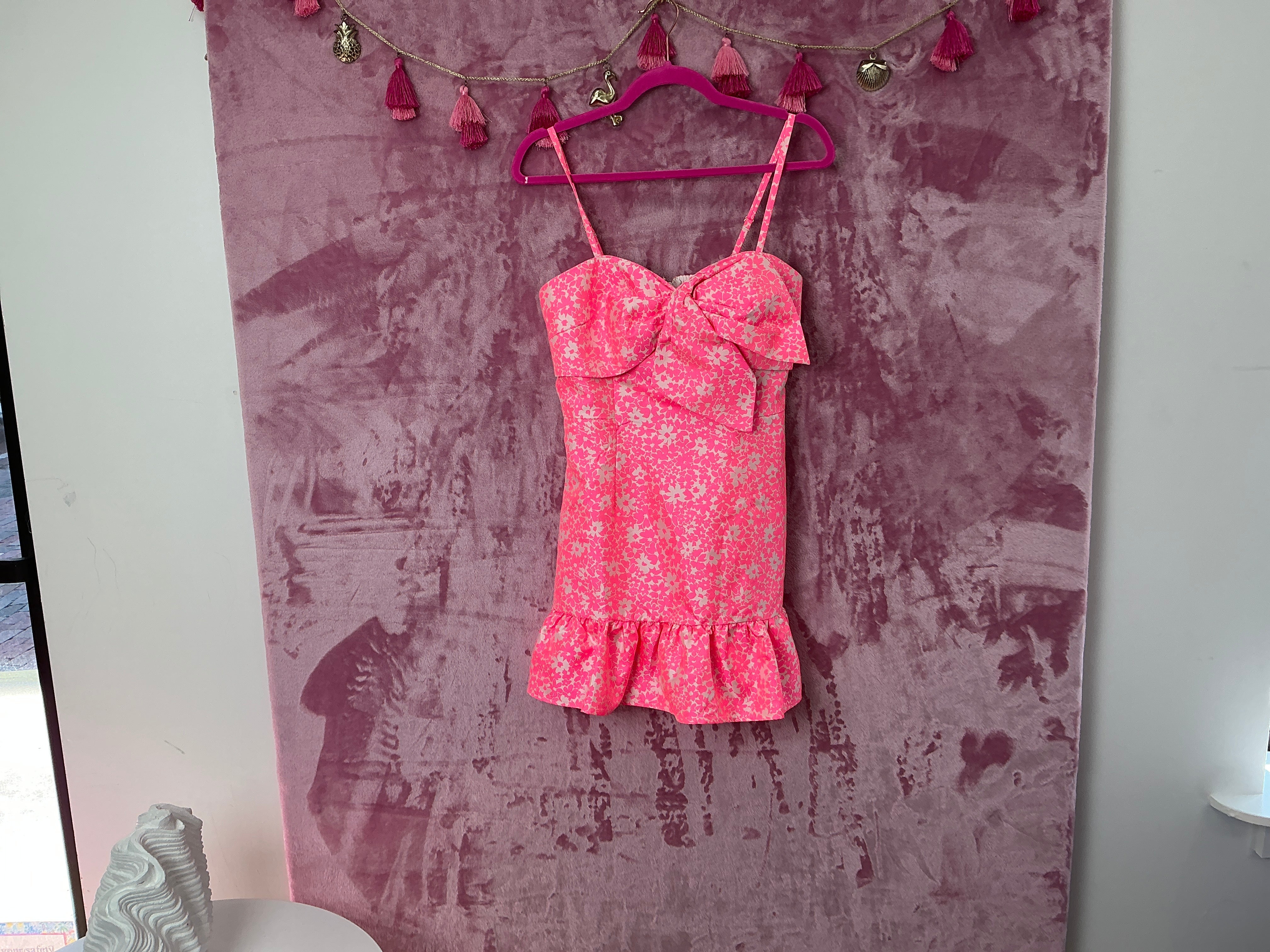 Lilly Pulitzer Romper NWT - Sutton Skirted Romper - Roxie Pink - Baby Blues Jacquard - Size 4