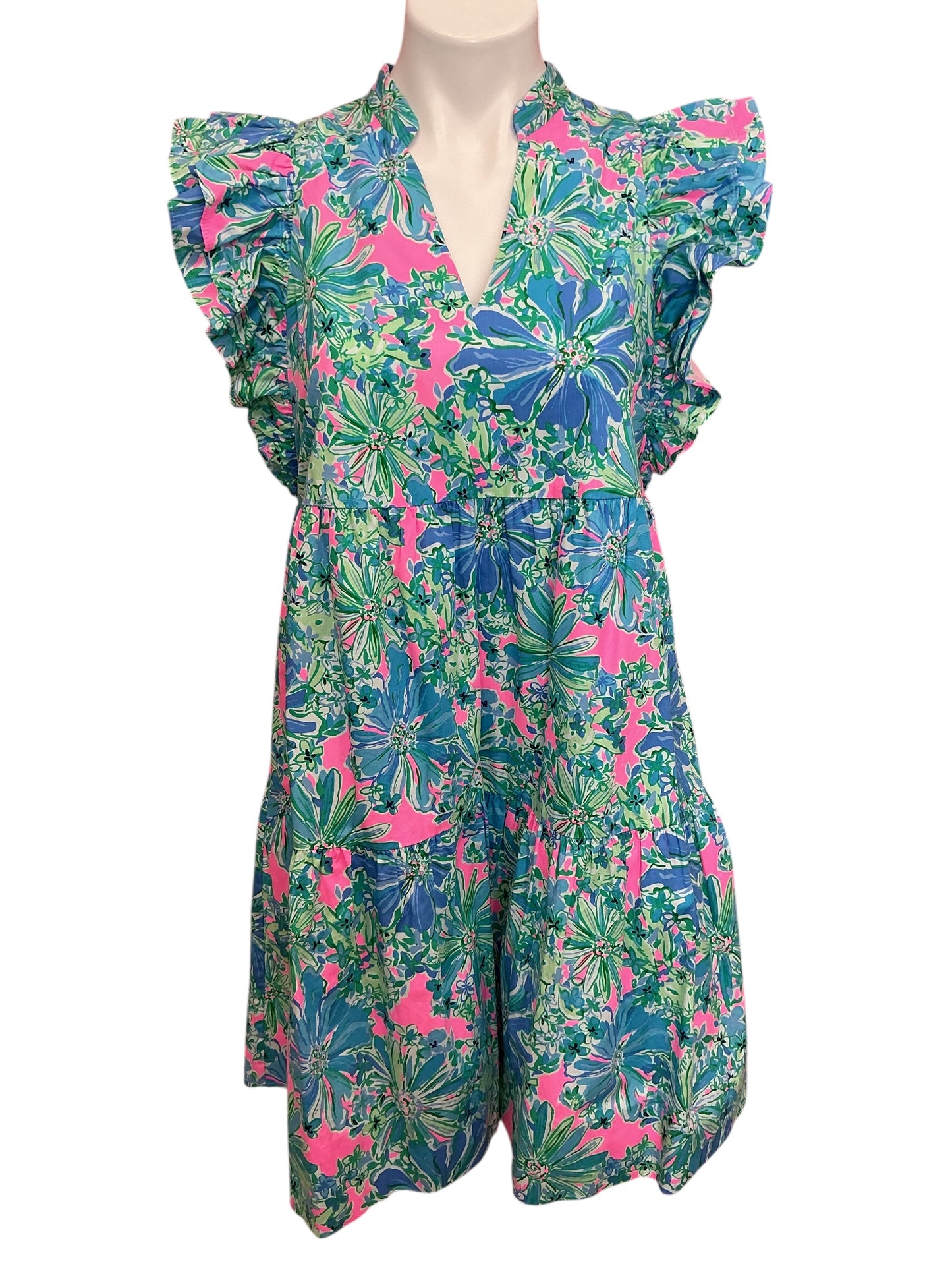 Lilly Pulitzer Aldena Floral Ruffled Tiered Minidress Multi A Cherry On Top - Size S
