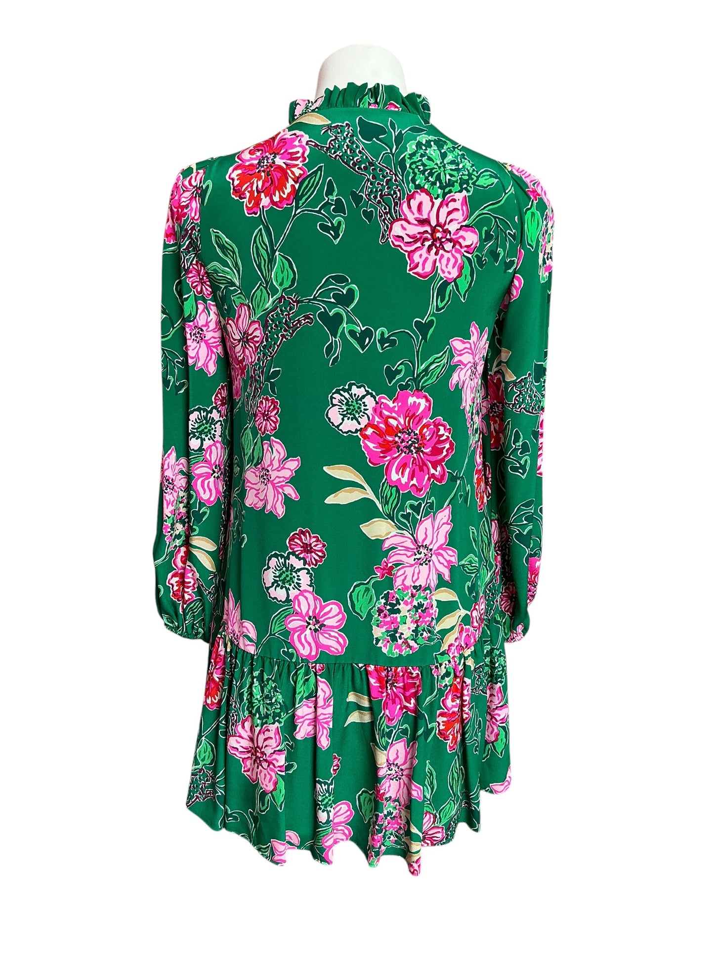 Lilly Pulitzer Evaline Silk Dress Green Multi Safari Sanctuary - Size 00