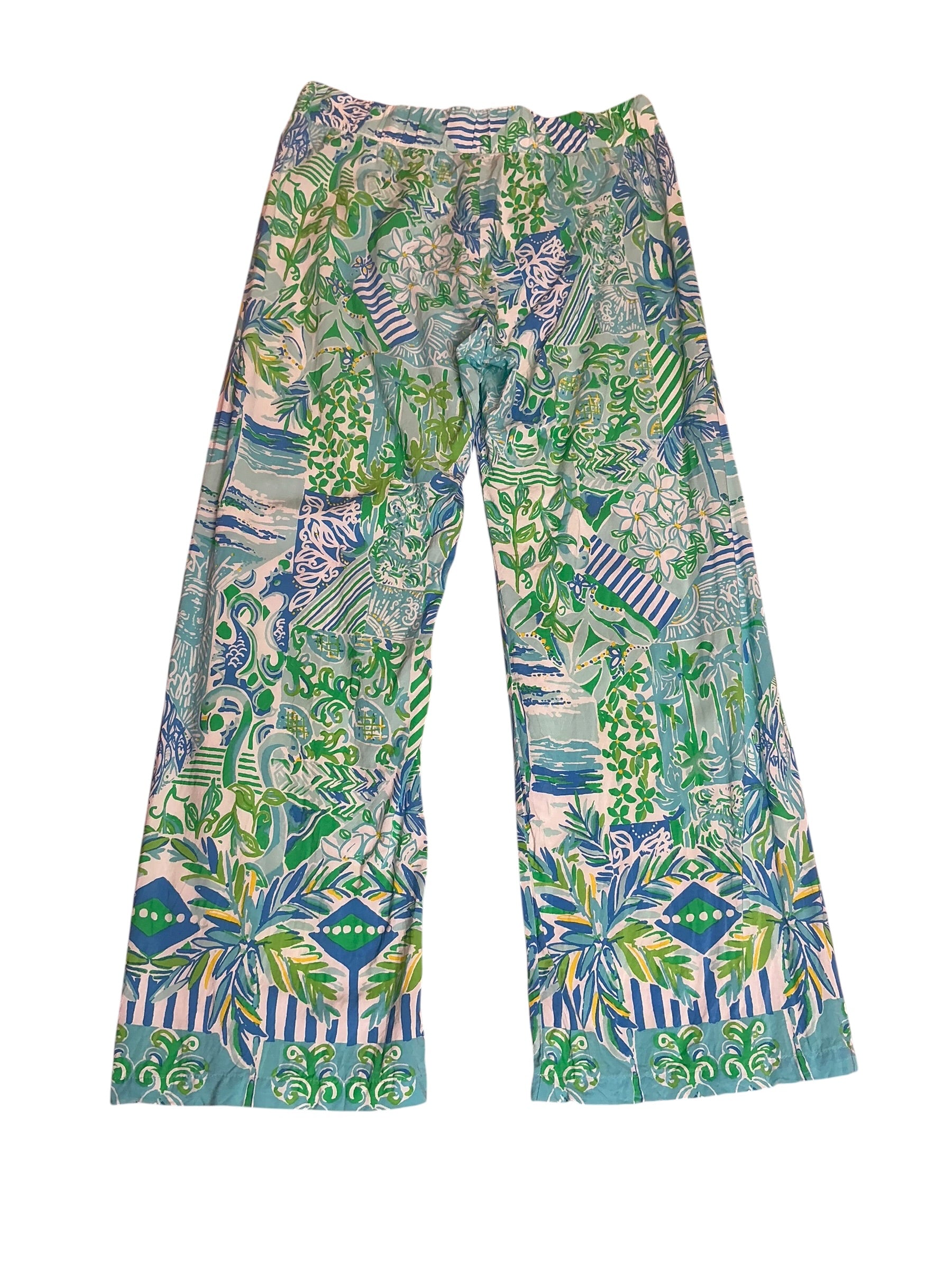 Lilly Pulitzer Bal Harbour Mid-Rise Palazzo Pant Whisper Blue Beach Happy - Size M