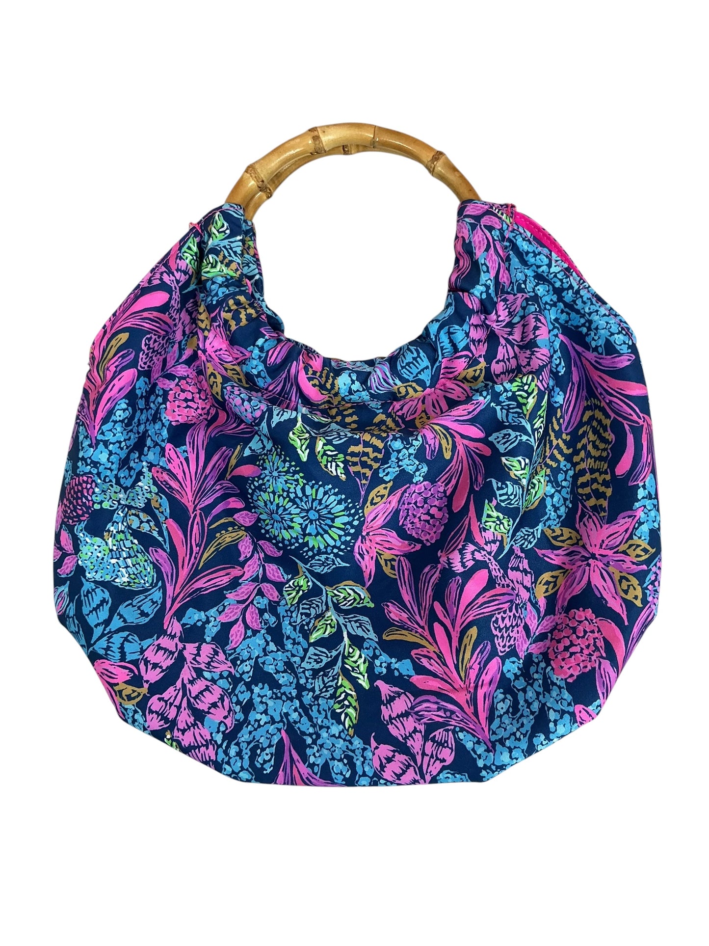 Lilly Pulitzer Bamboo Handle Hobo Bag Aegean Navy Calypso Coast