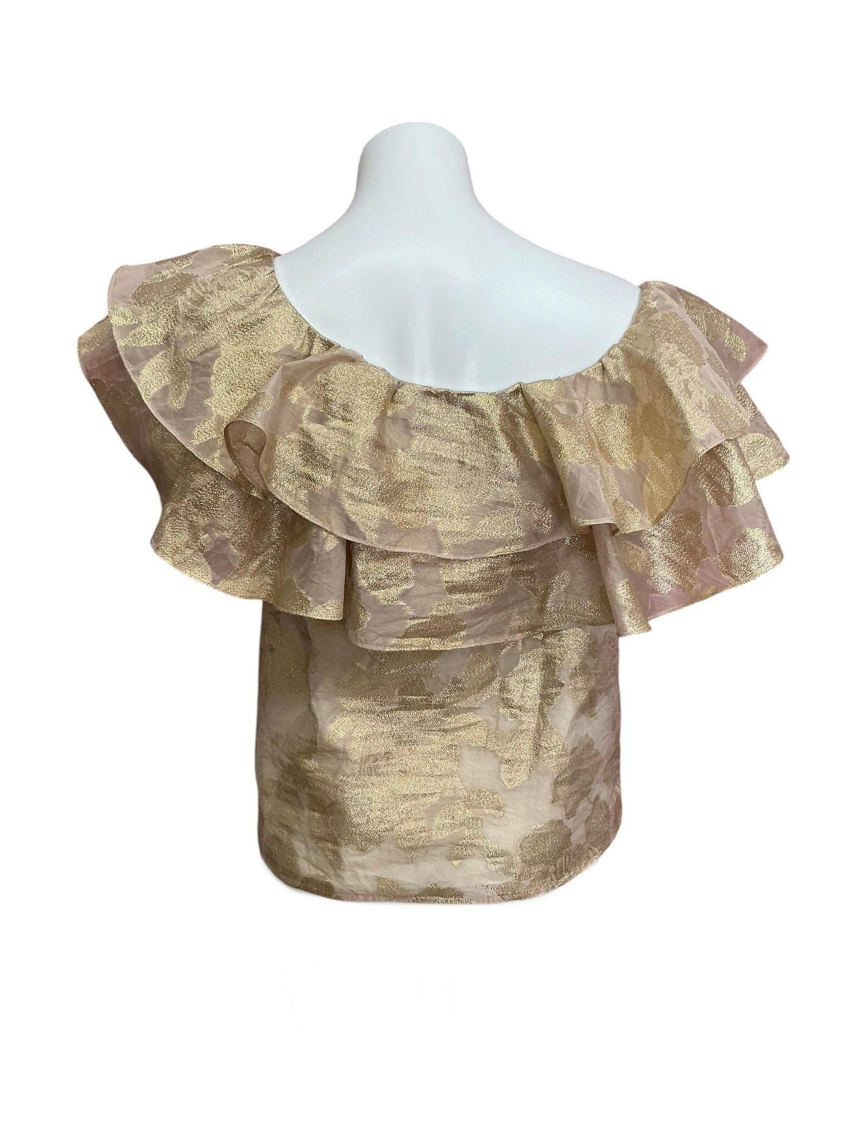 Lilly Pulitzer Trixie One Shoulder Ruffle Top Gold Organza Brocade - Size S