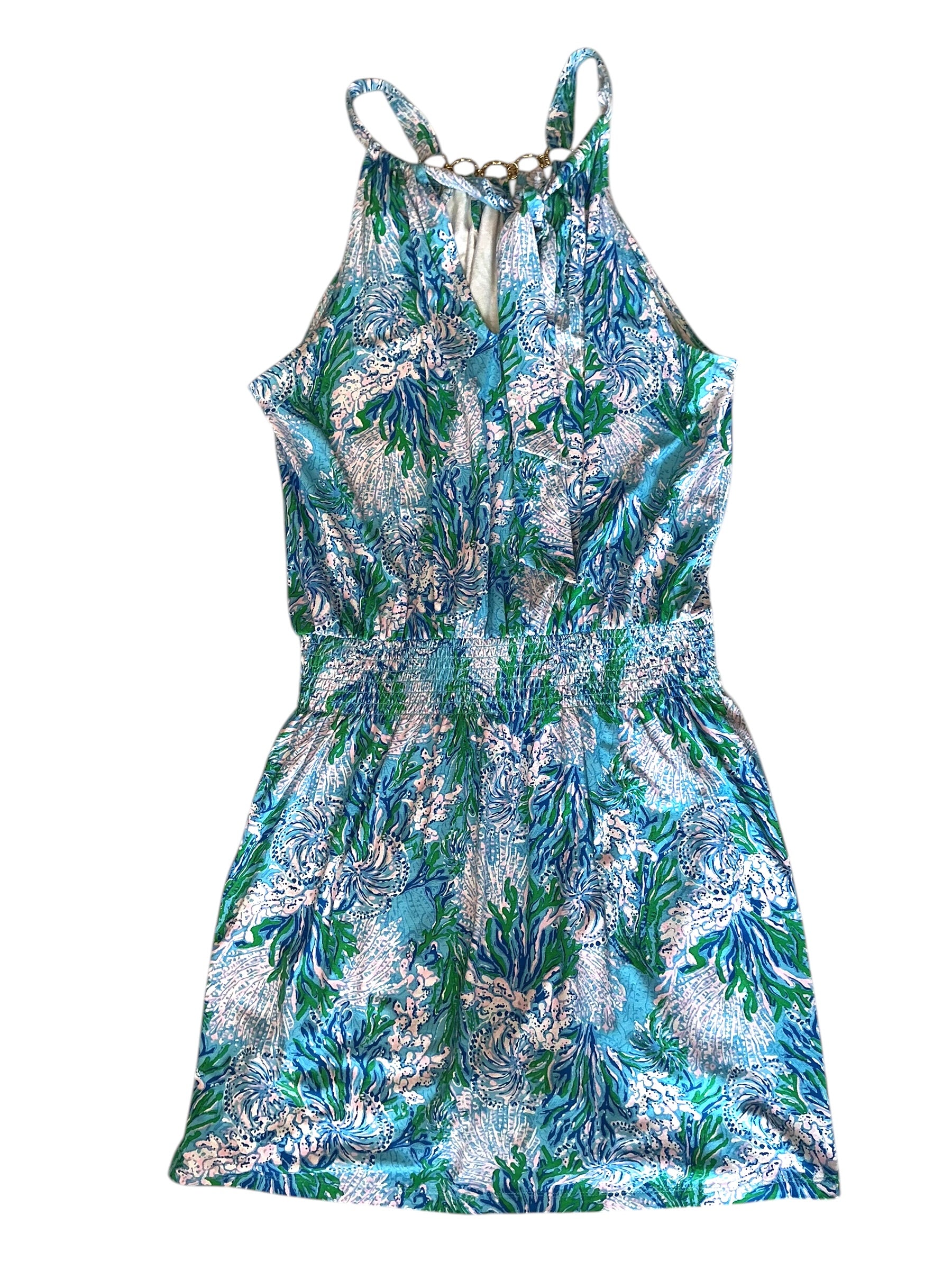 Lilly Pulitzer Shirelle Skirted Romper Las Aqua Strong Current Sea - Size M