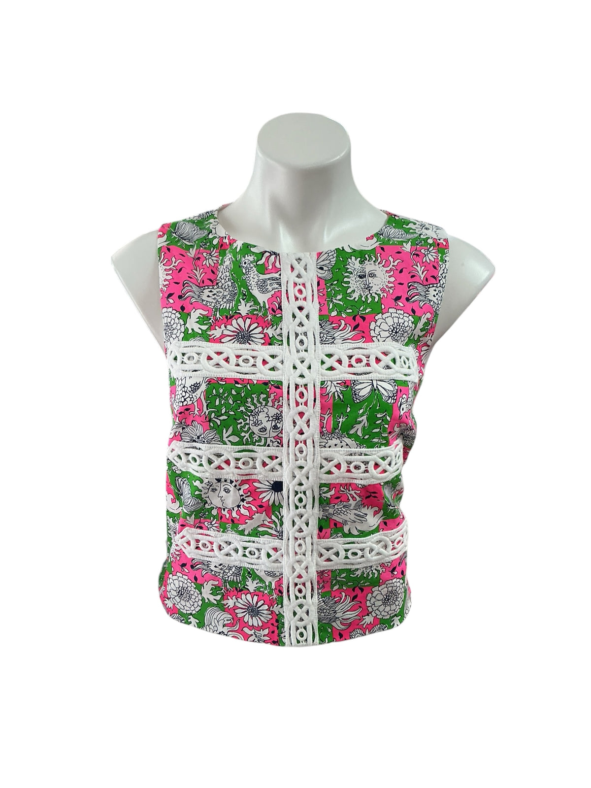 Lilly Pulitzer NWT Annaleese Sleeveless Top Cherry Blossom Pink Lil Chicken Check  - Size 6