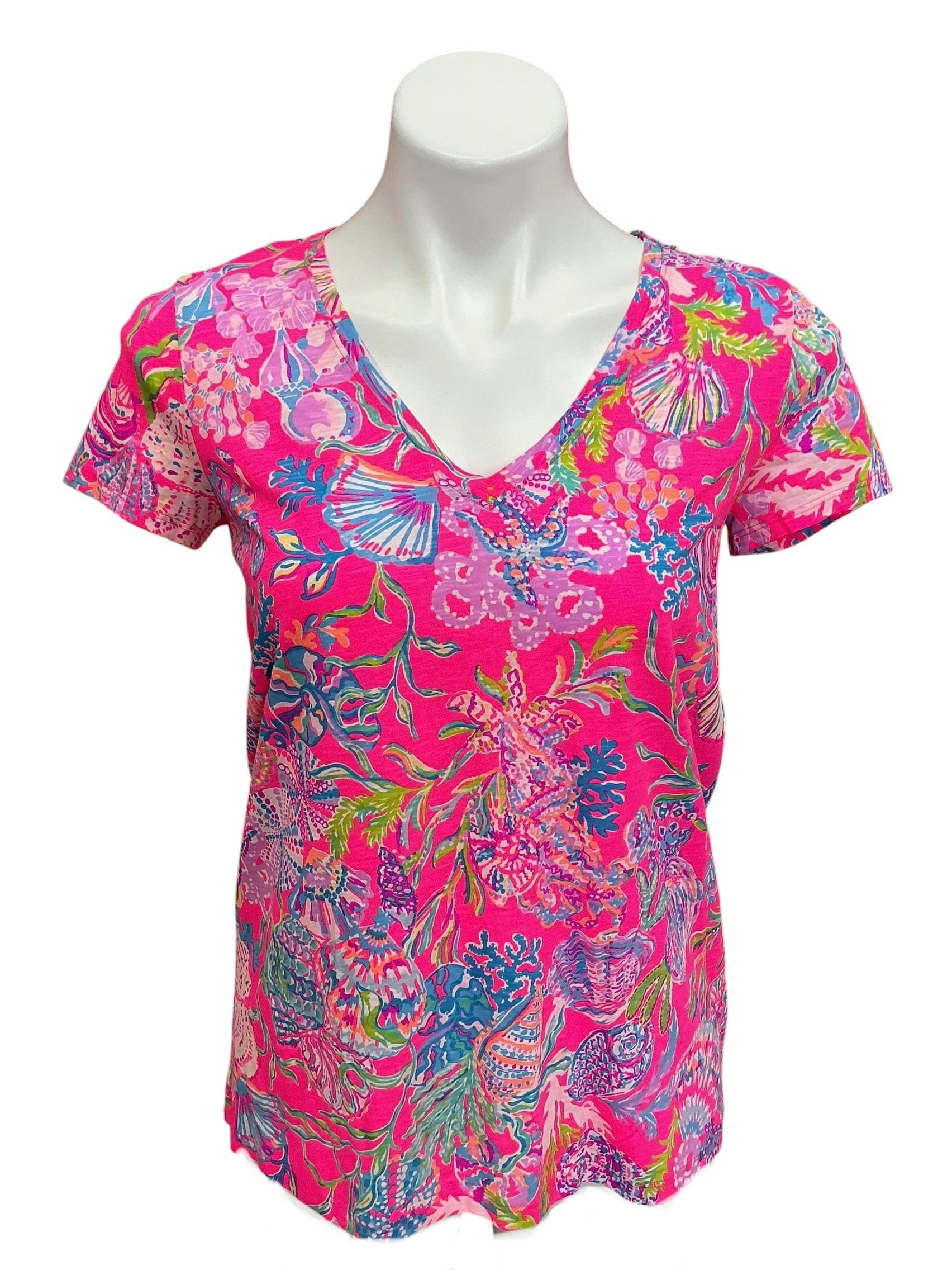 Lilly Pulitzer NWT Etta V Neck Top Pink Isle Shell Me Something Good - Size XS