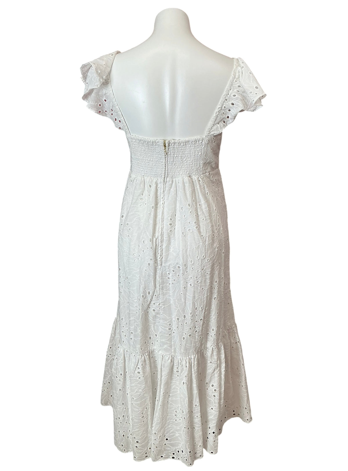Lilly Pulitzer NWT Lantana Flutter Sleeve Eyelet Midi Dress Resort White Tropical Leaf Eyelet - Size 14