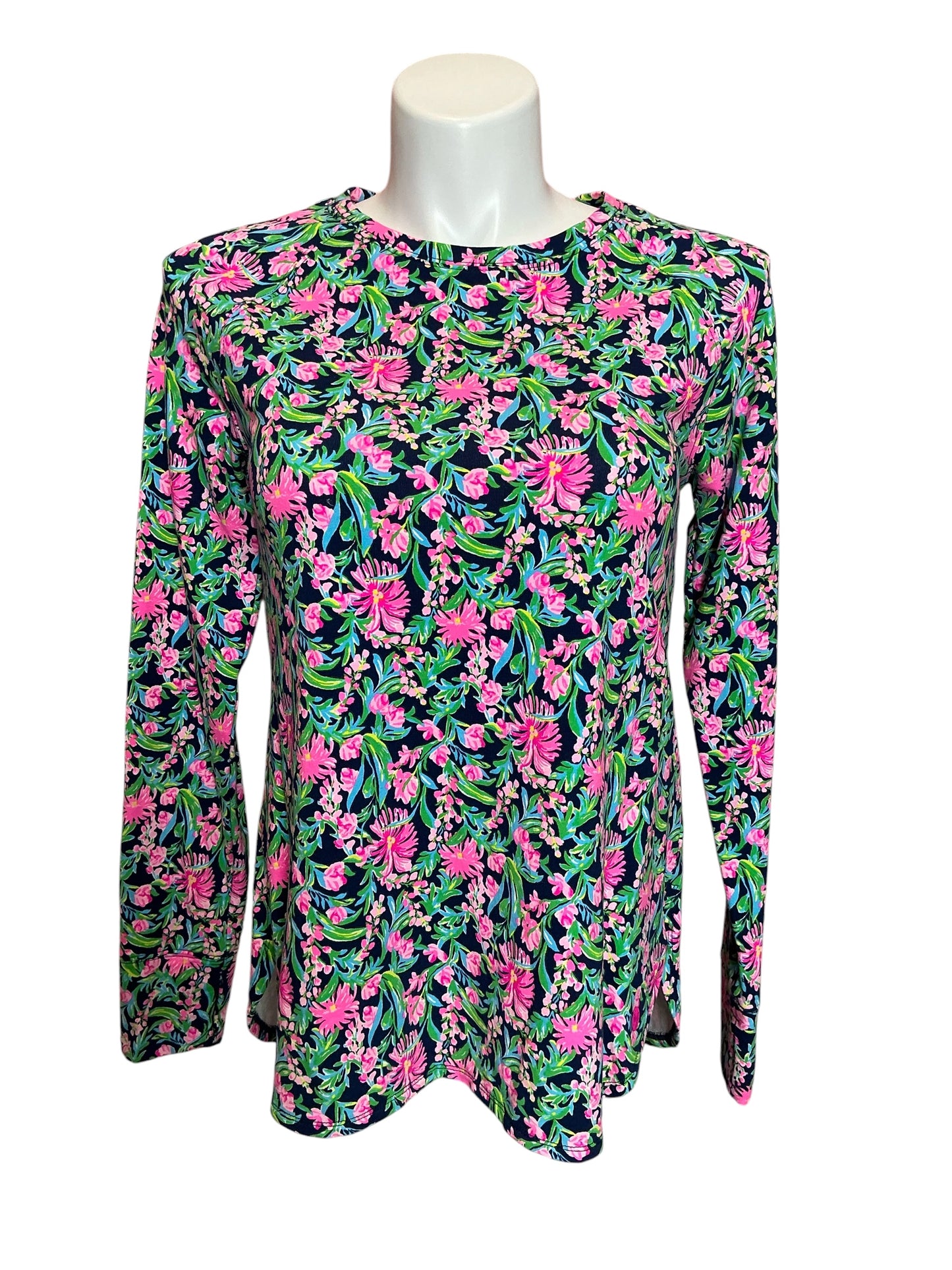 Lilly Pulitzer Luxletic Blythe Pullover Low Tide Navy Garden Variety - Size M