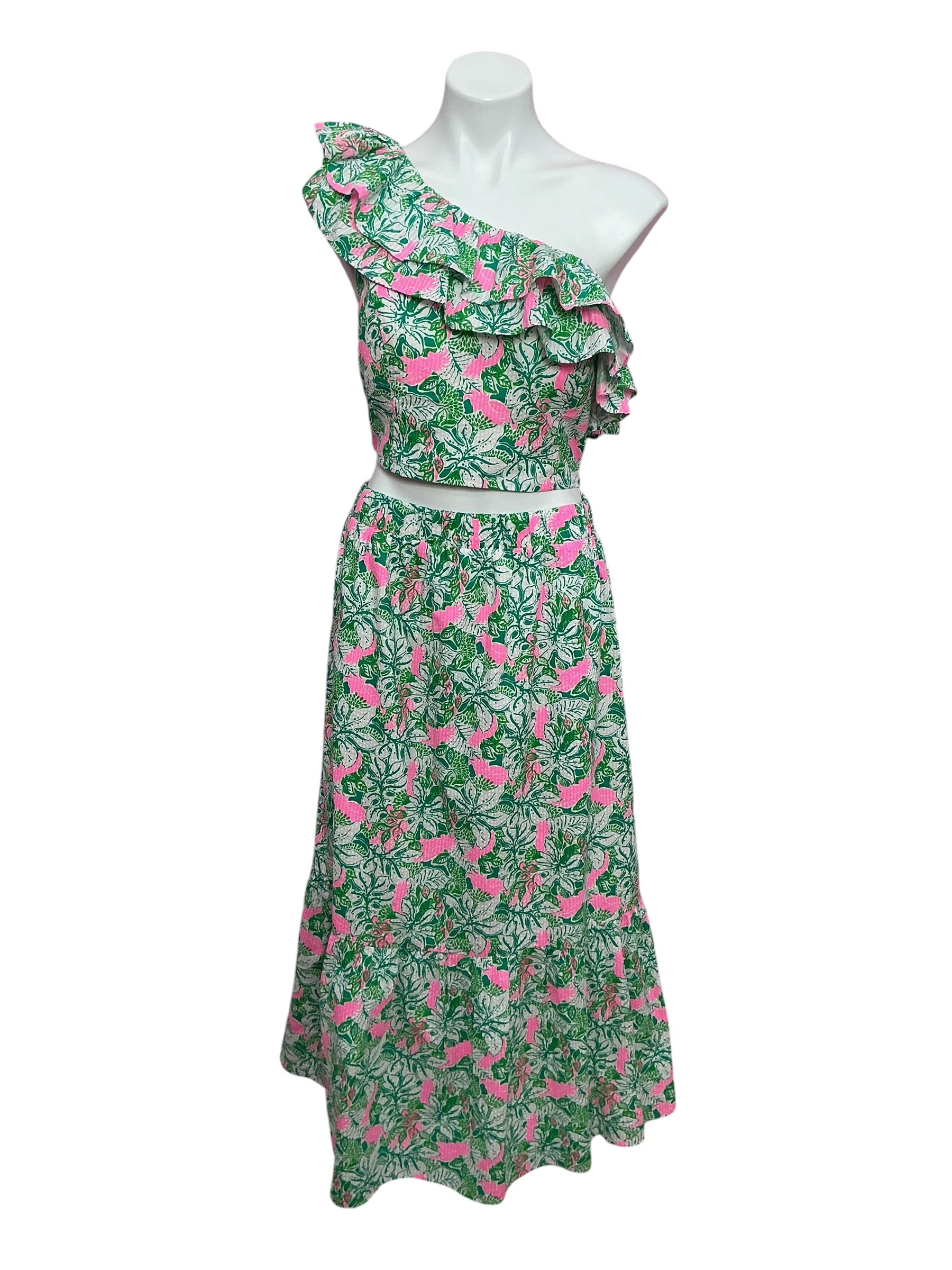 Lilly Pulitzer 2pc Kasida Ruffle Set Just Wing It Botanical Green - Size 10