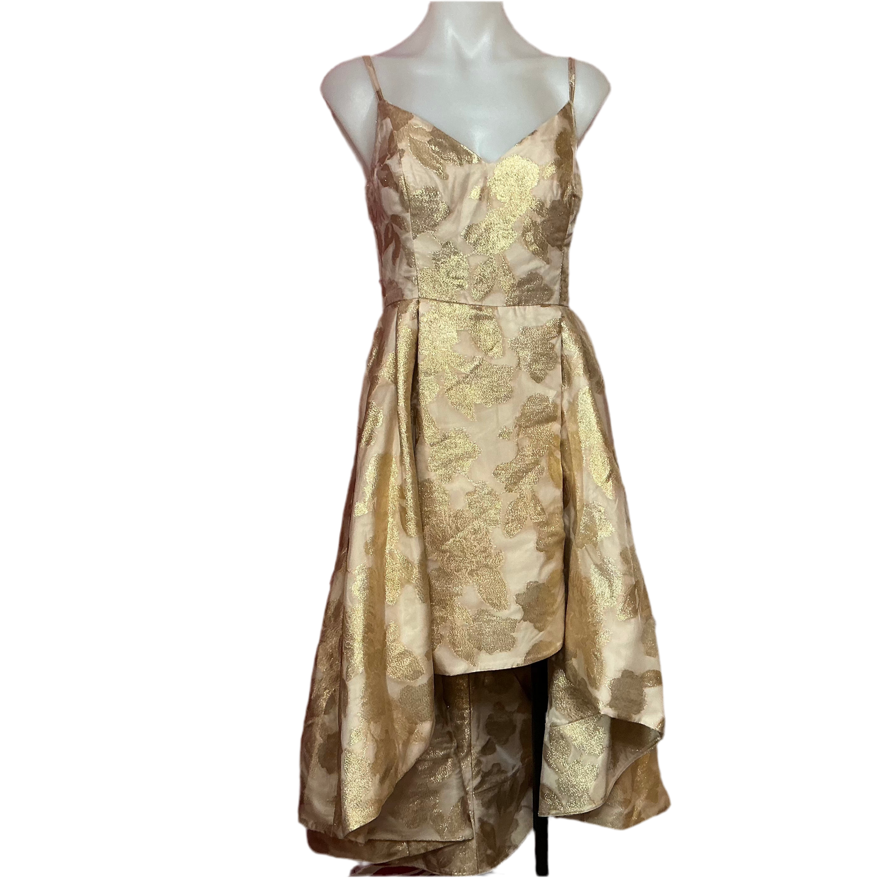 Lilly Pulitzer NWT - Alisal Ynn Floral Barcade High-Low Dress - Gold Organza Brocade - Size 2