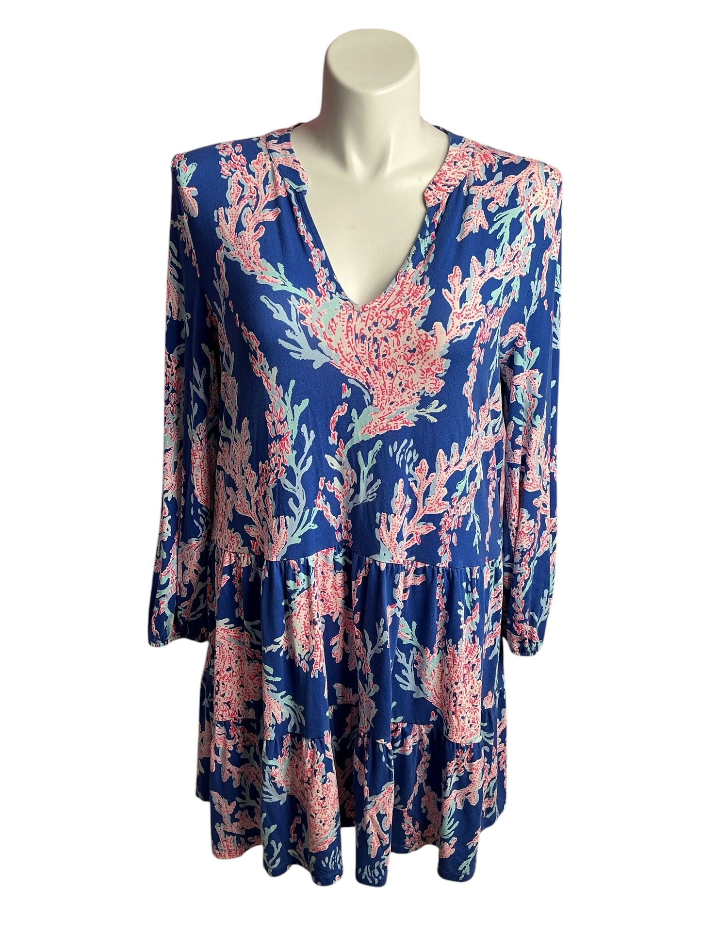 Lilly Pulitzer- Traci Long Sleeve Dress Borealis Blue Swim On Over Size XL