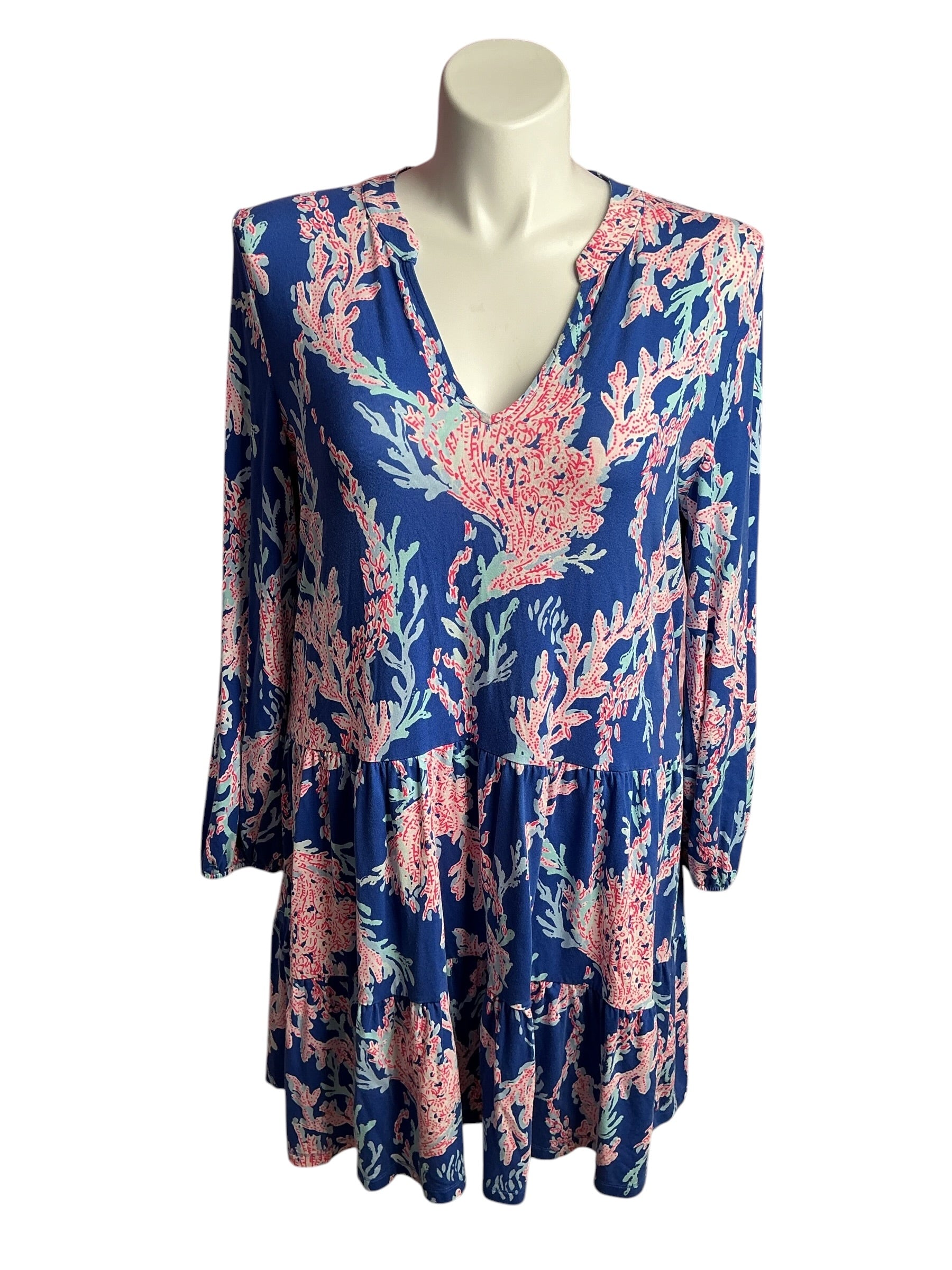 Lilly Pulitzer- Traci Long Sleeve Dress Borealis Blue Swim On Over Size XL