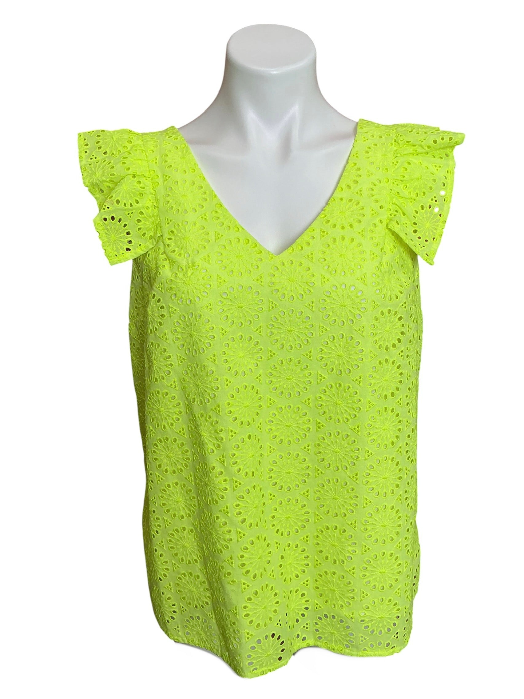 Lilly Pulitzer Lina Eyelet Top Neon Pear Yellow Sunburst - Size L