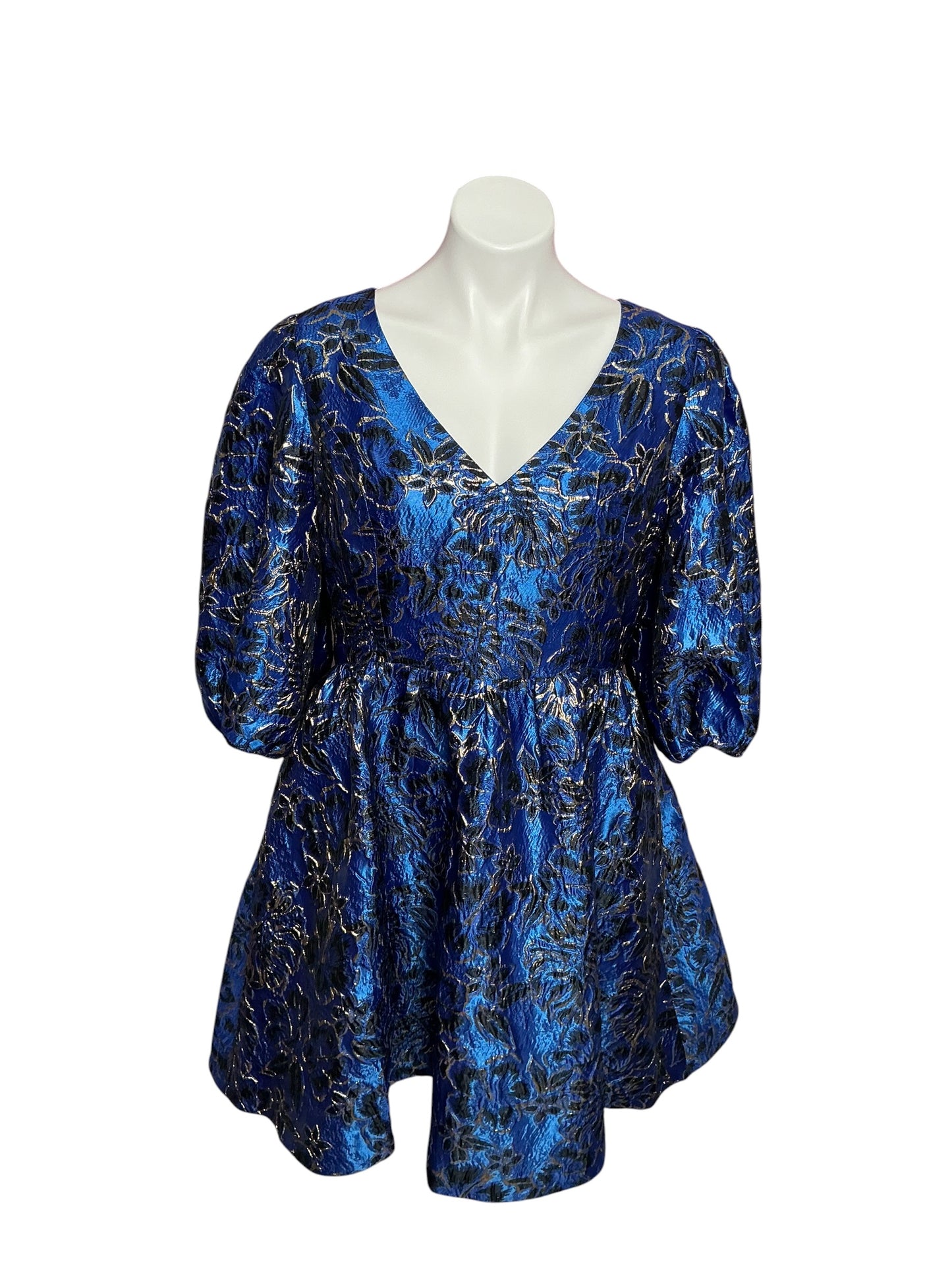 Lilly Pulitzer Calyssa 3/4 Sleeve Dress Blue Grotto Twilight Floral Brocade - Size 14
