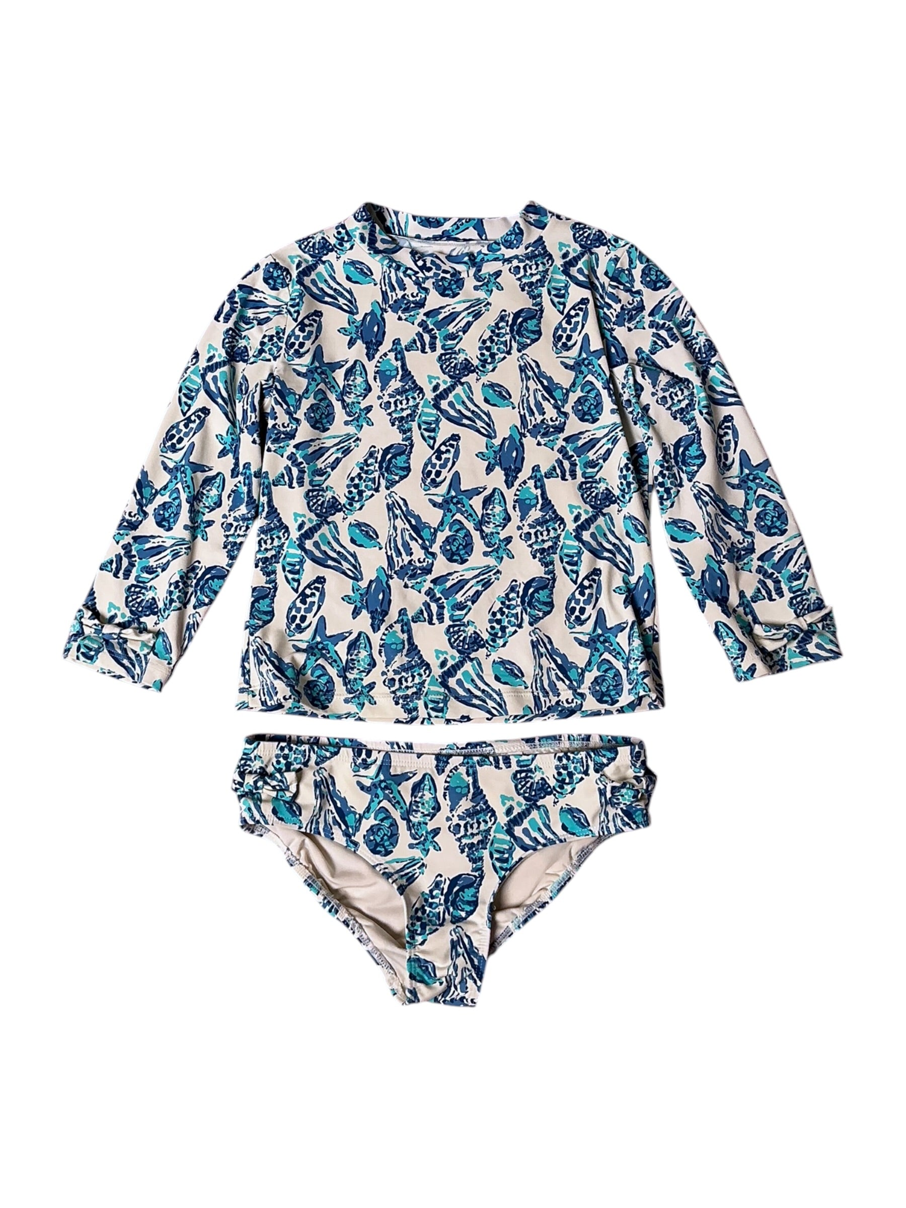 Lilly Pulitzer Girls Bobby Rashguard Set Resort White Shell Collector - Size 7