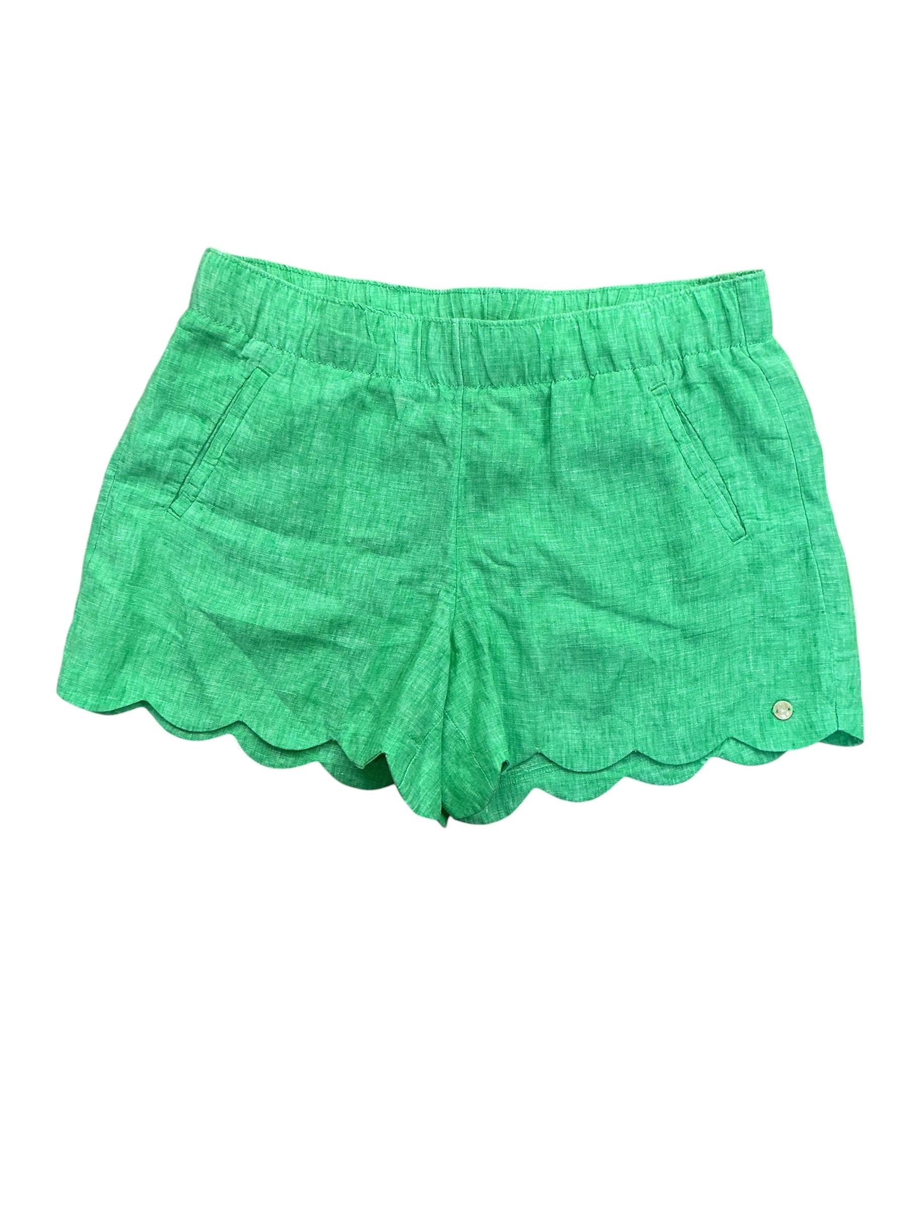 Lilly Pulitzer Brea Linen Scallop Shorts Gecko Green - Size M