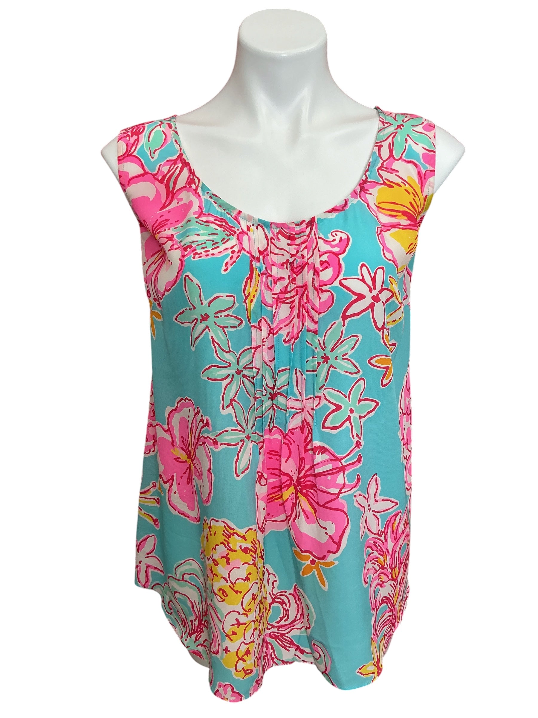 Lilly Pulitzer Dahlia Silk Tank Top Breakwater Blue Lolita - Size XL