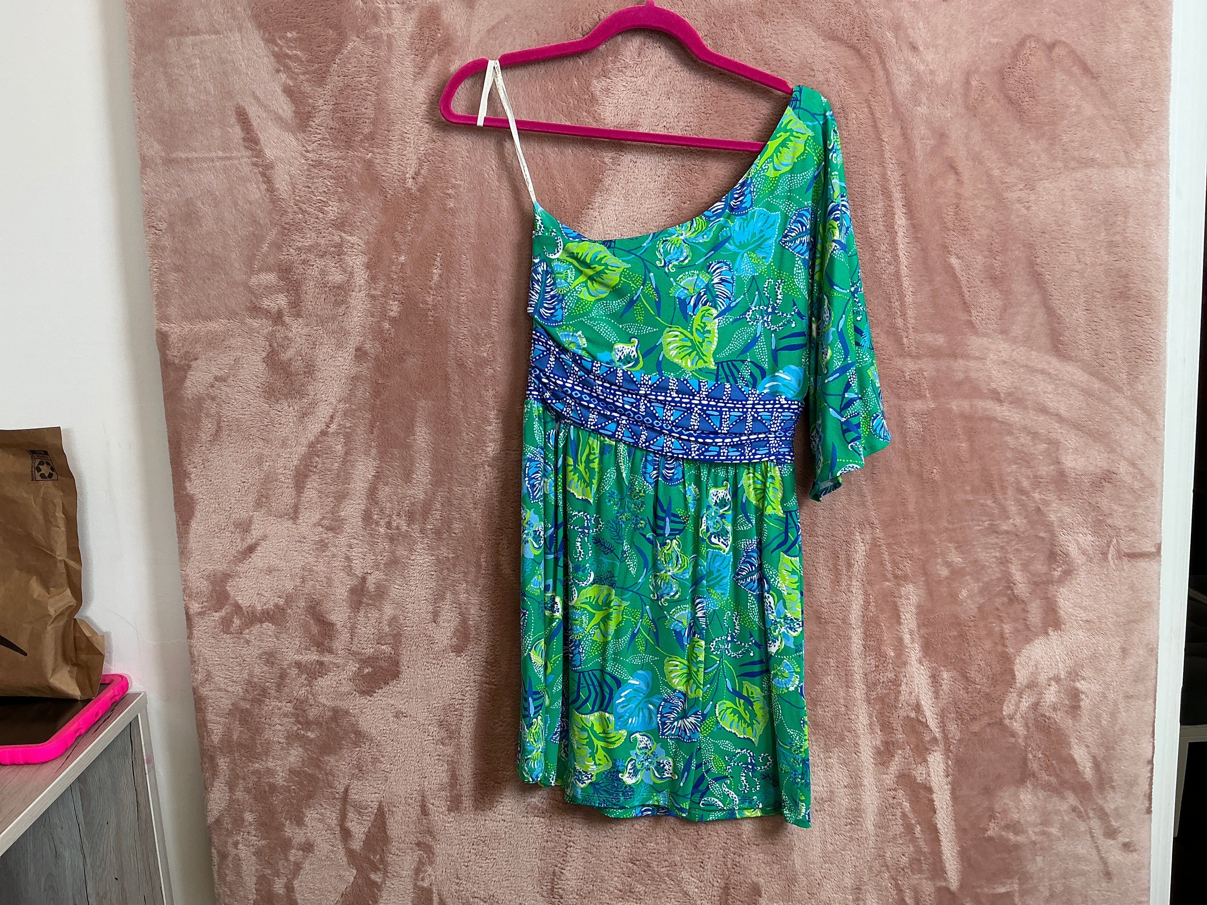 Lilly Pulitzer NWT Niki One Shoulder Romp Botanical Green In A Flutter Engineere - Size 4
