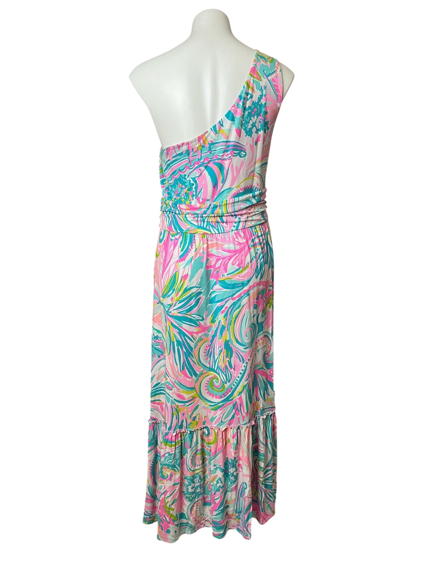 Lilly Pulitzer Mooney One Shoulder Midi Dress Carnivale Coral - Size L
