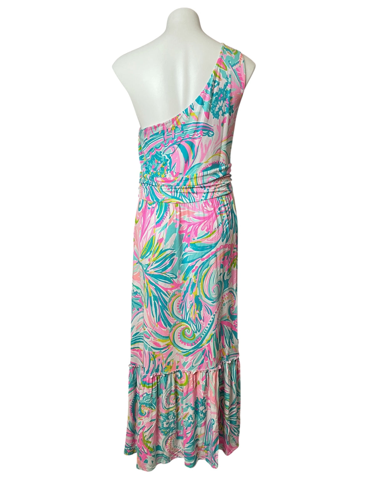 Lilly Pulitzer Mooney One Shoulder Midi Dress Carnivale Coral - Size L