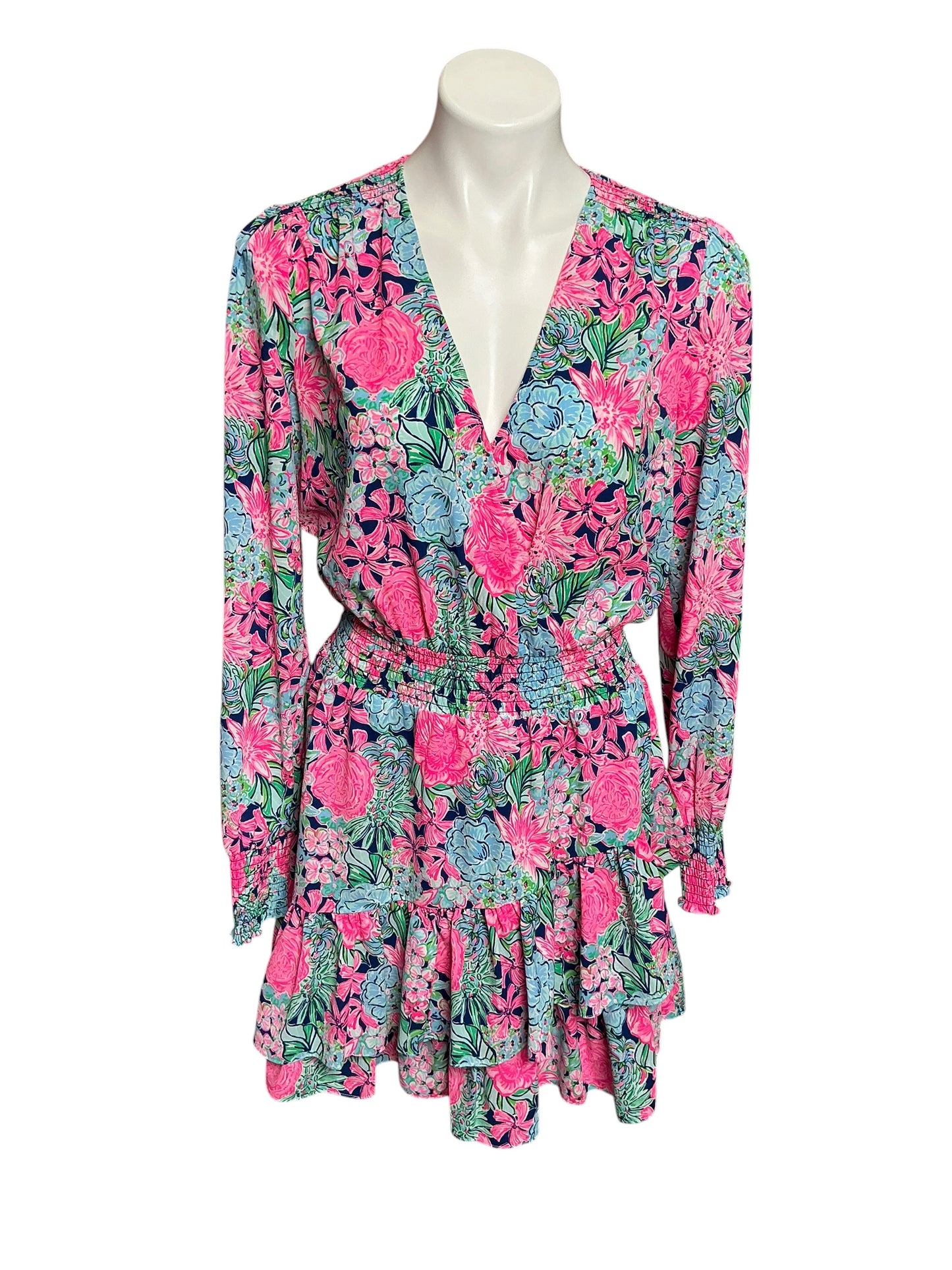 Lilly Pulitzer Cristiana Stretch Dress Oyster Bay Navy Always Be Blooming - Size 8