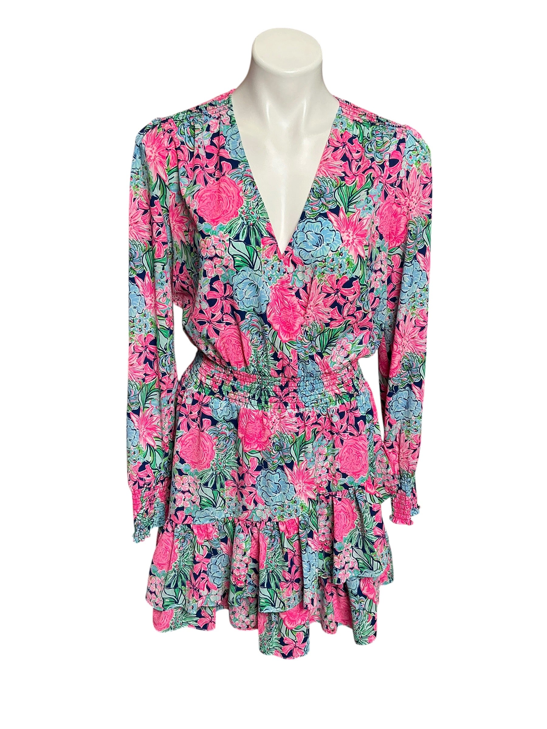Lilly Pulitzer Cristiana Stretch Dress Oyster Bay Navy Always Be Blooming - Size 8