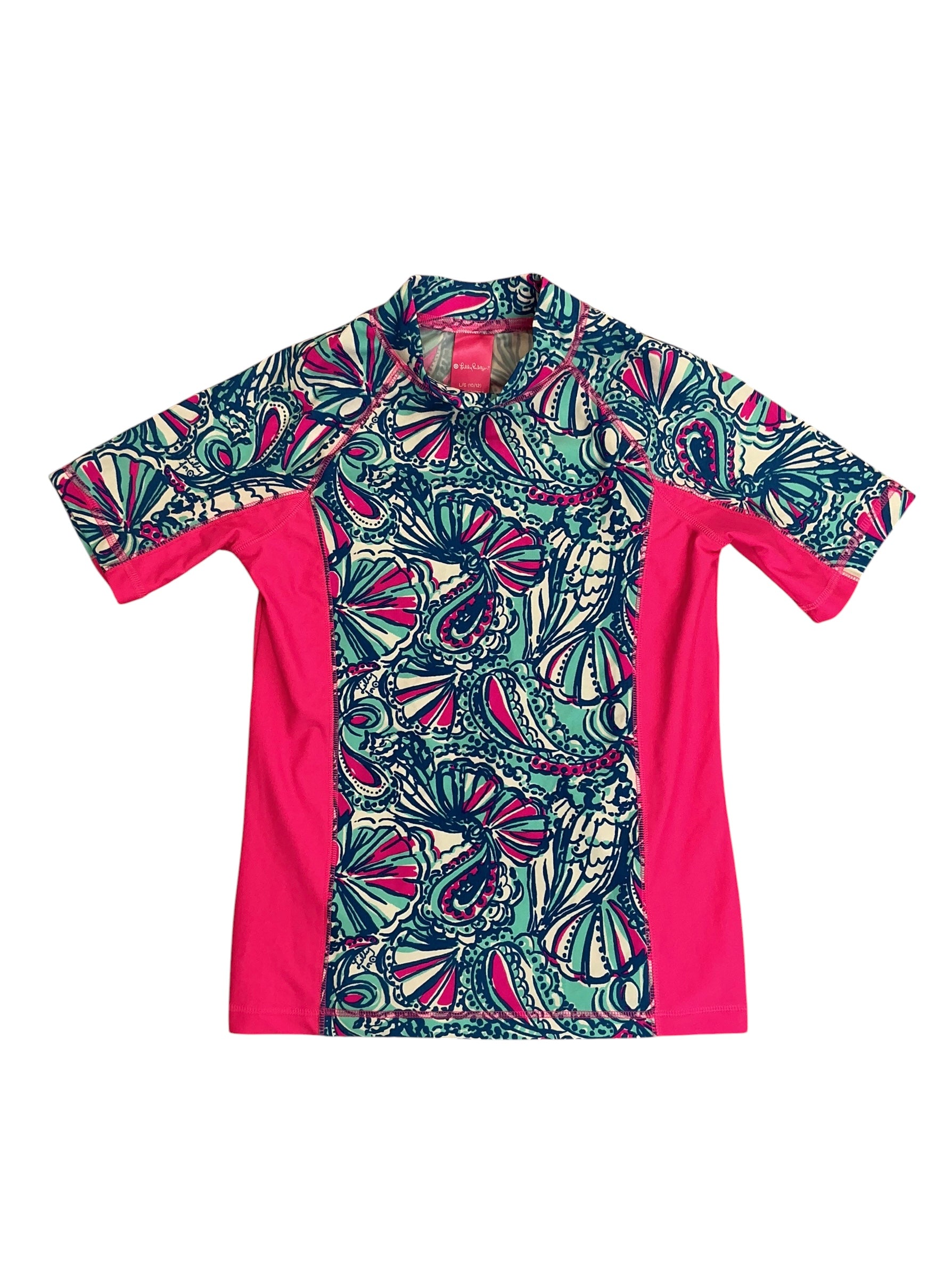 Lilly Pulitzer Kids Girls For Target Short Sleeve Rash Guard Top My Fans - Size L/G 10-/12