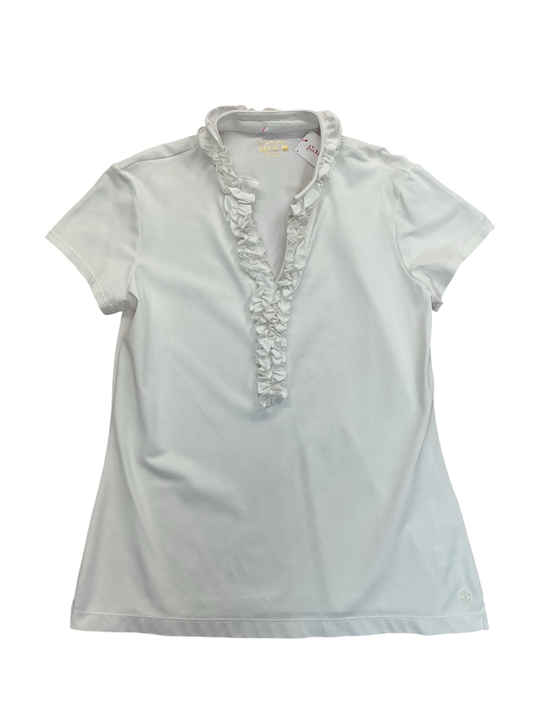 Lilly Pulitzer Luxletic UPF 50+ Frida Ruffle Polo Top Resort White - Size L