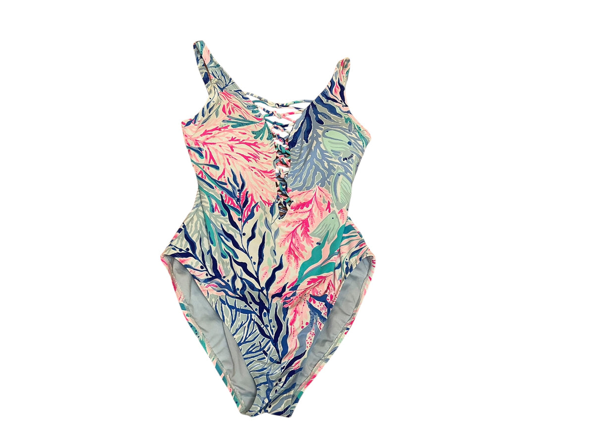 Lilly Pulitzer Isle Lattice One-Piece Swimsuit Oyster Bay Navy You’ve Been Spotted - Size 10
