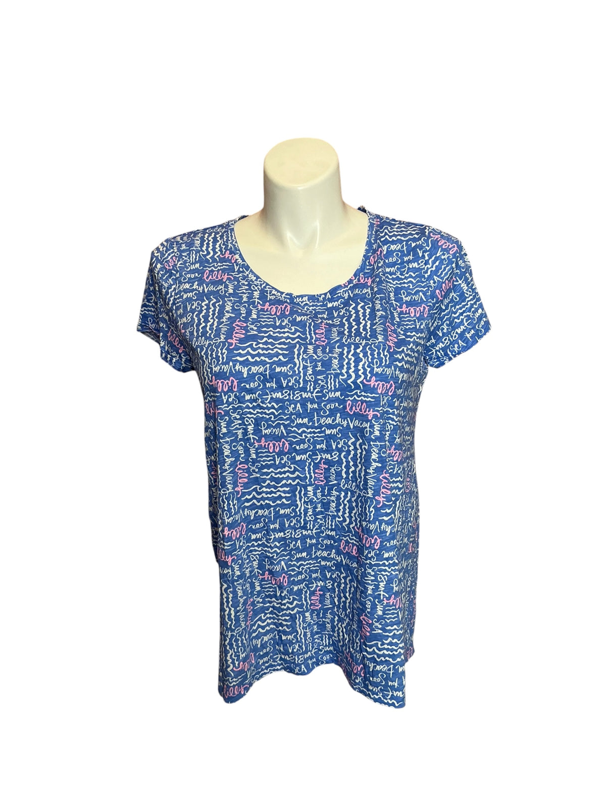 Lilly Pulitzer Etta Scoop-Neck Top Sunwashed Blue Seacrets - Size XL