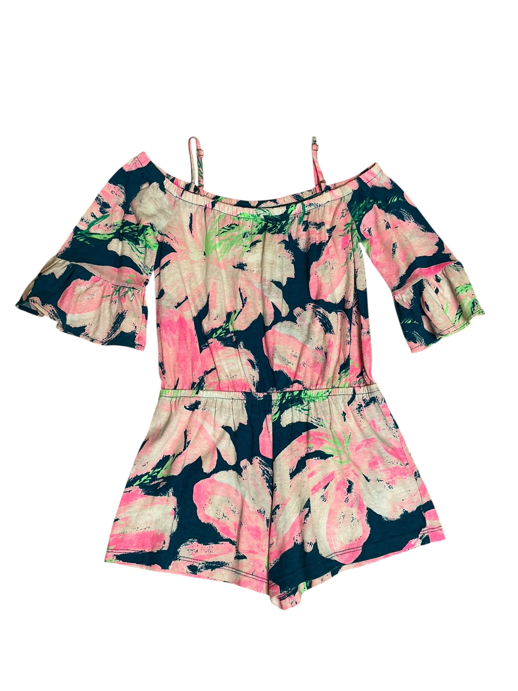 Lilly Pulitzer Girls Calla Off-The-Shoulder Romper Indigo All A Glow - Size M