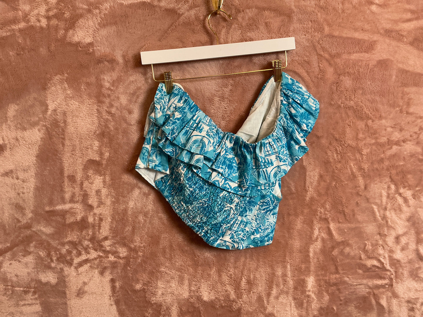 Lilly Pulitzer Top NWT - Kasida Ruffle - Amalfi Blue - Sunny State Of Mind - Size 16