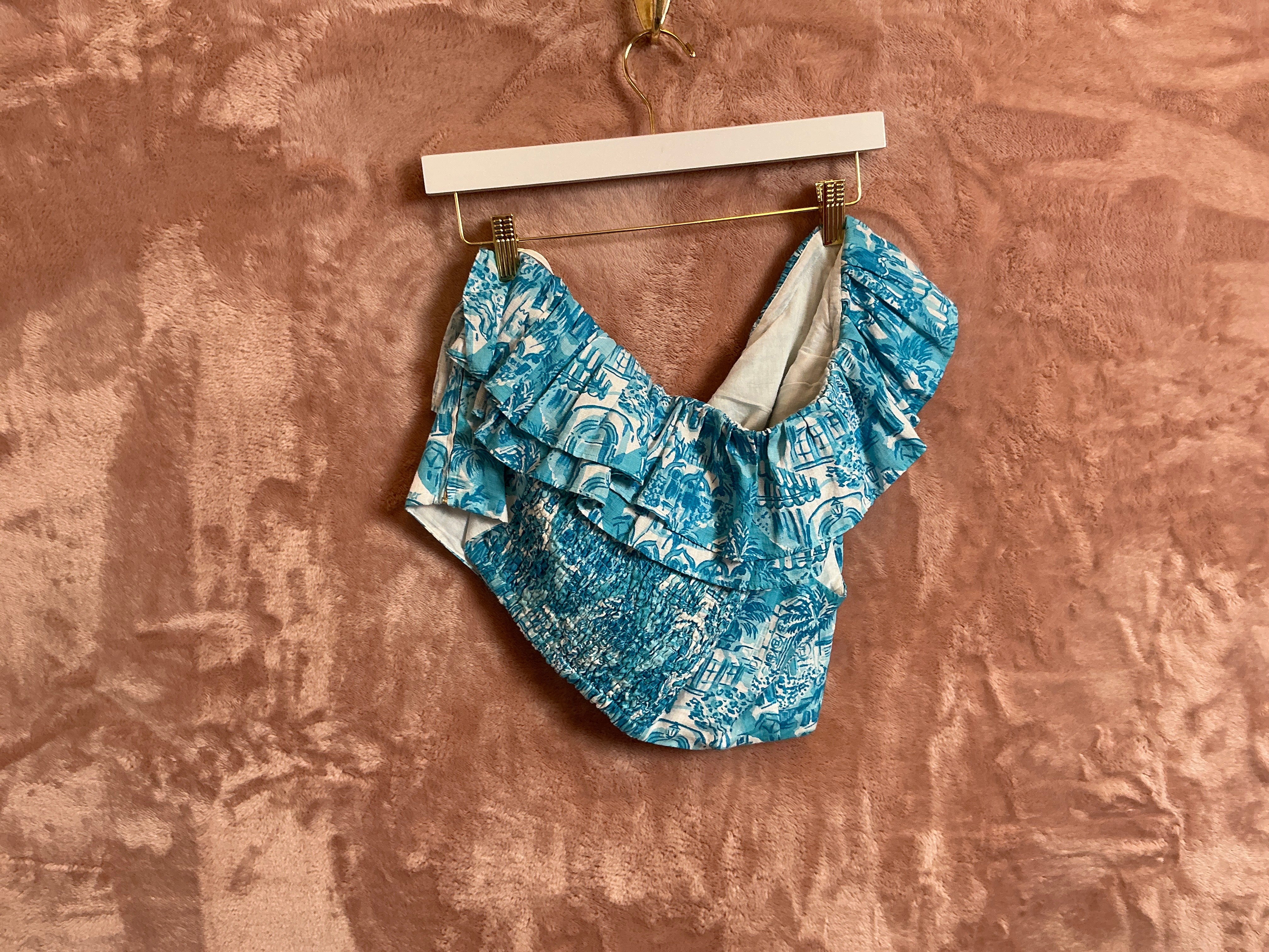 Lilly Pulitzer Top NWT - Kasida Ruffle - Amalfi Blue - Sunny State Of Mind - Size 16