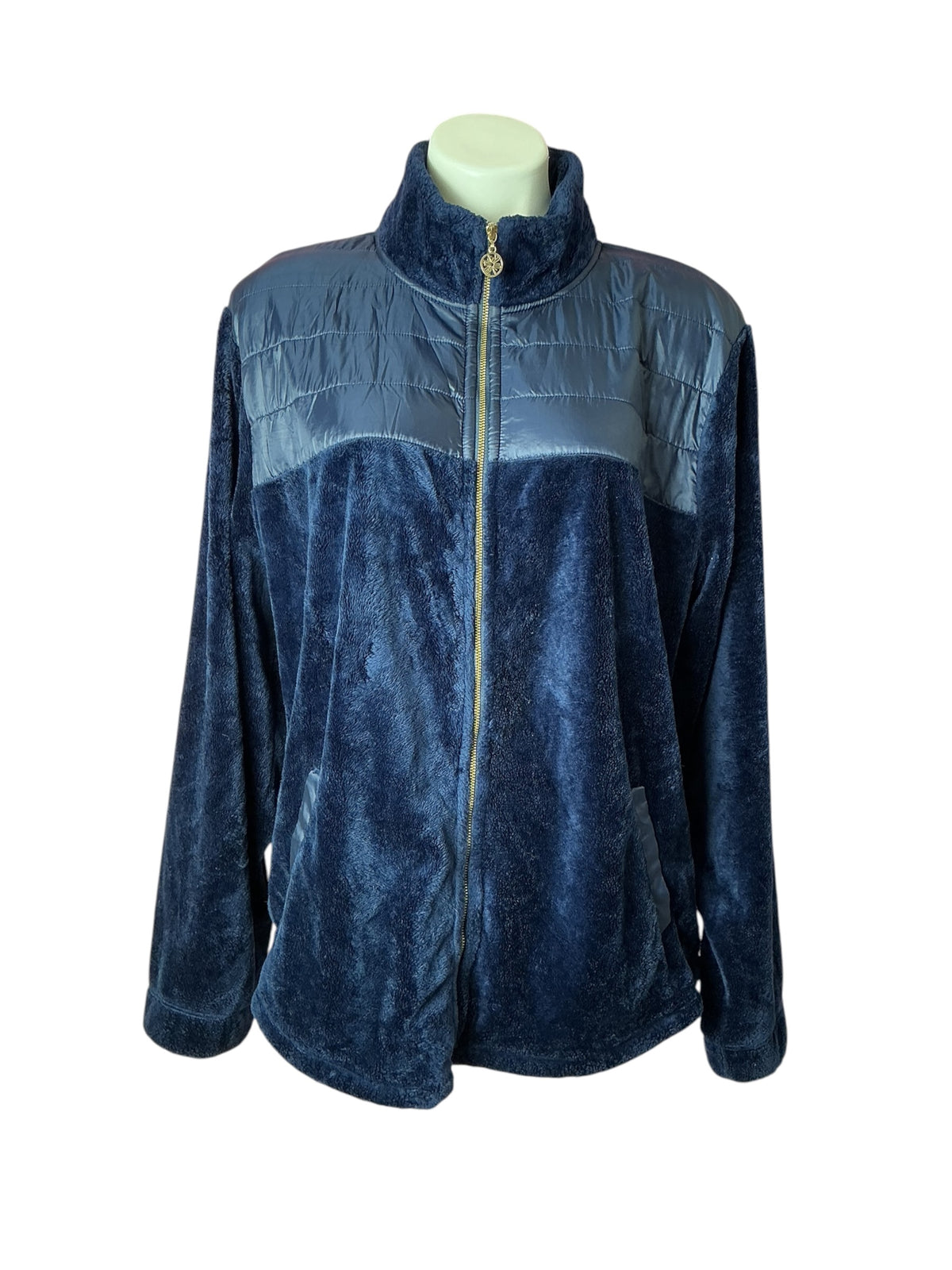 Lilly Pulitzer Leona Plush Full Zip Up Jacket True Navy - Size XXL