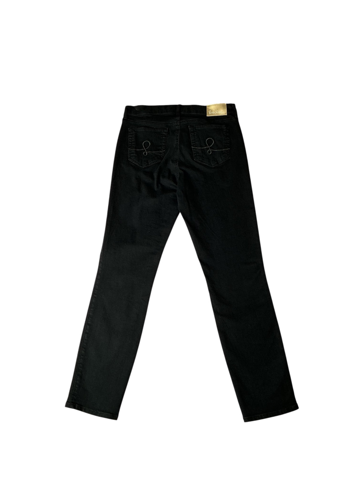 Lilly Pulitzer Worth Sateen Skinny Jeans Straight Leg Solid Black / Onyx - Size 8