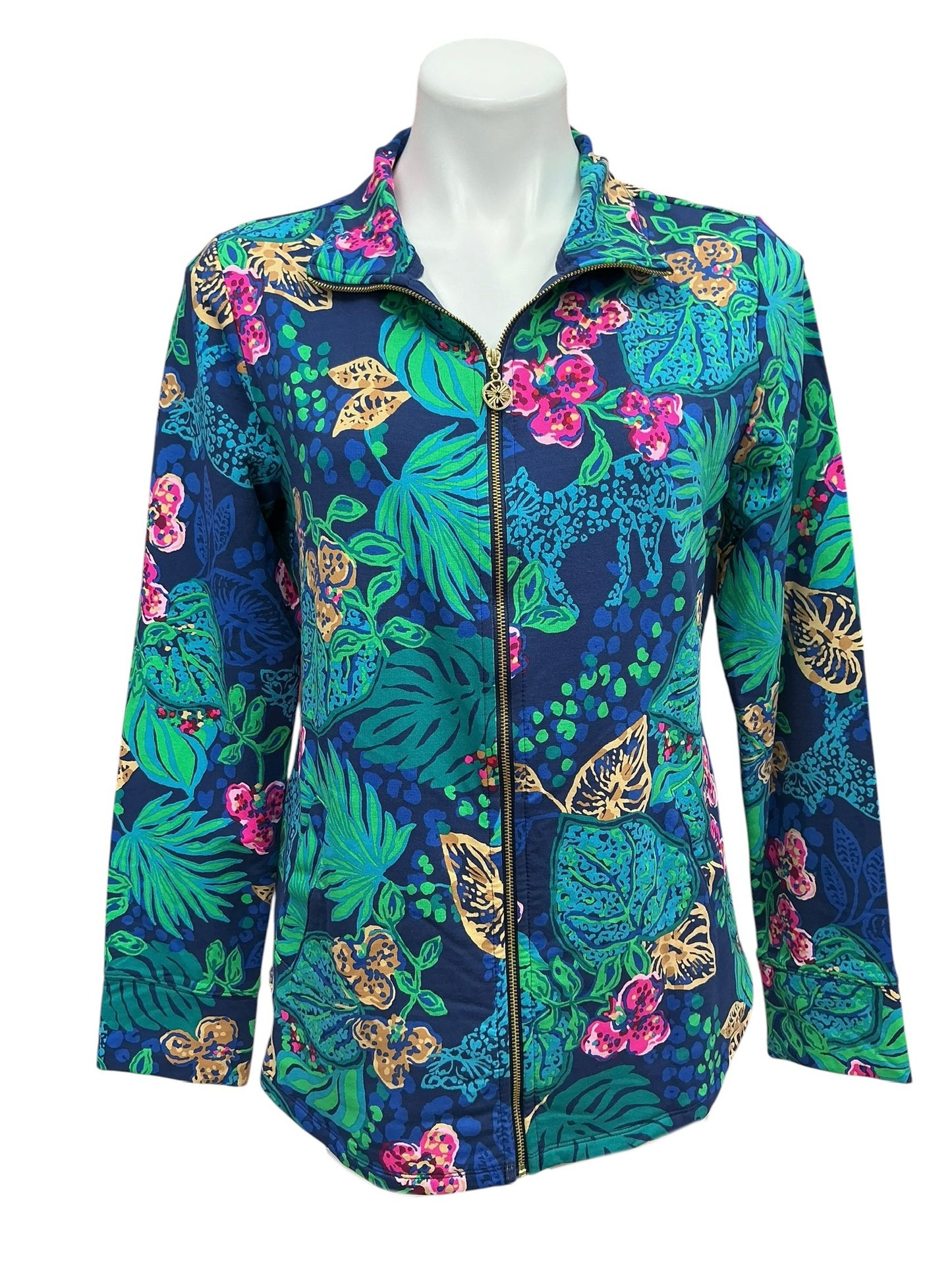 Lilly Pulitzer Leona UPF 50+ Zip Up Jcket Low Tide Navy Life Of The Party - Size M