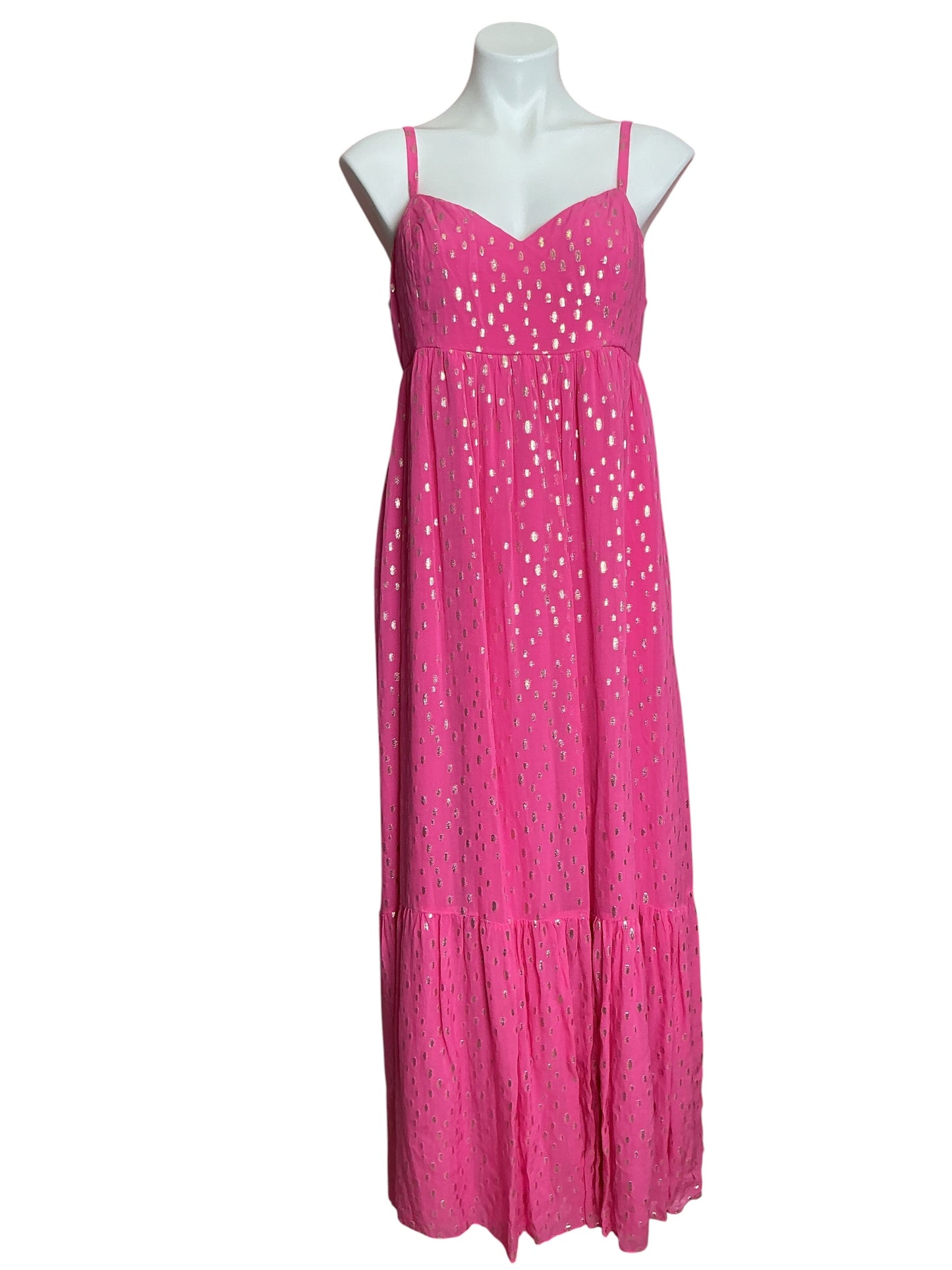 Lilly Pulitzer Hiedi Maxi Dress Aura Pink Viscose Metallic Clip Dobby - Size 12