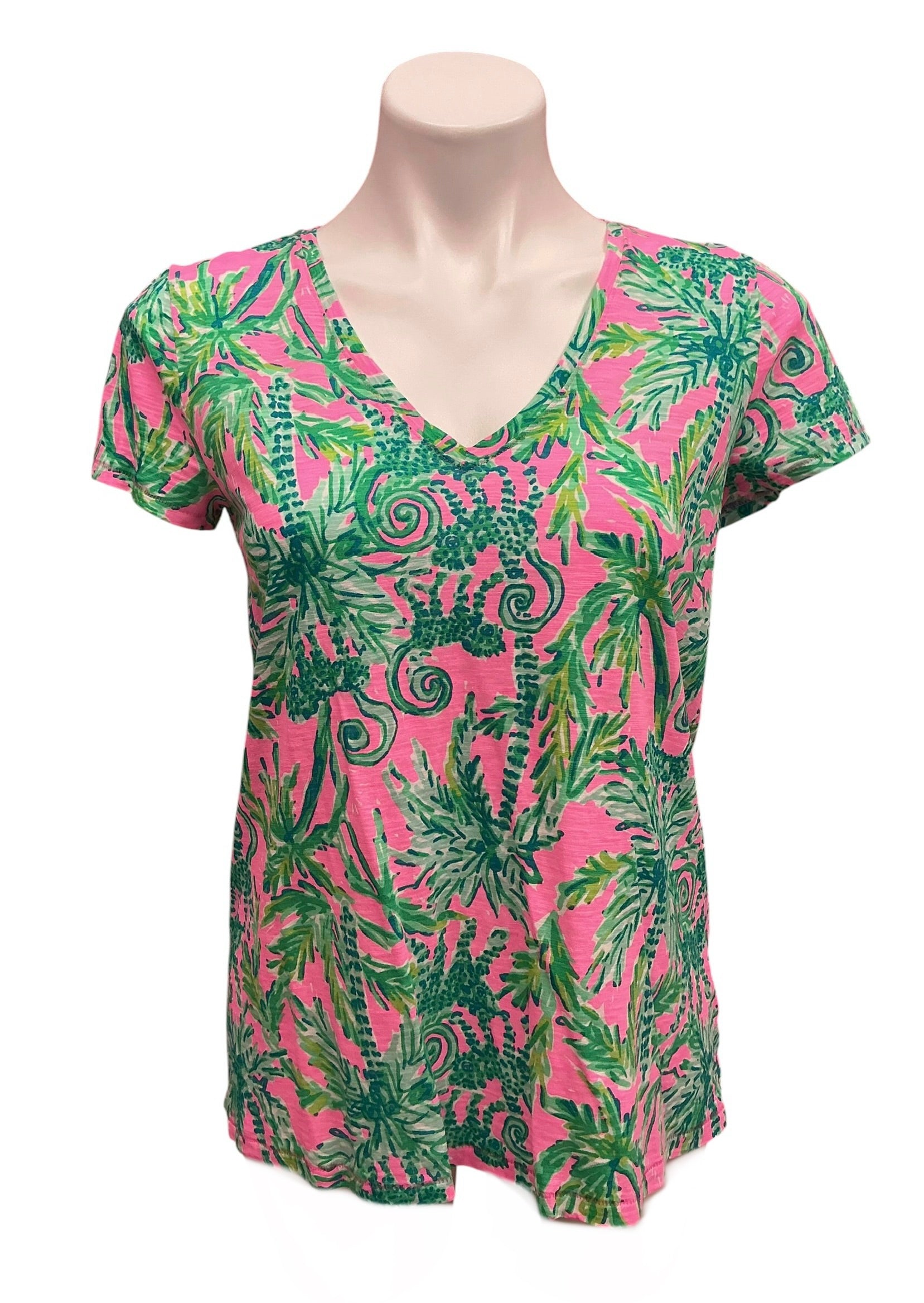 Lilly Pulitzer Etta V Neck Top Prosecco Pink Hangin Around - Size S