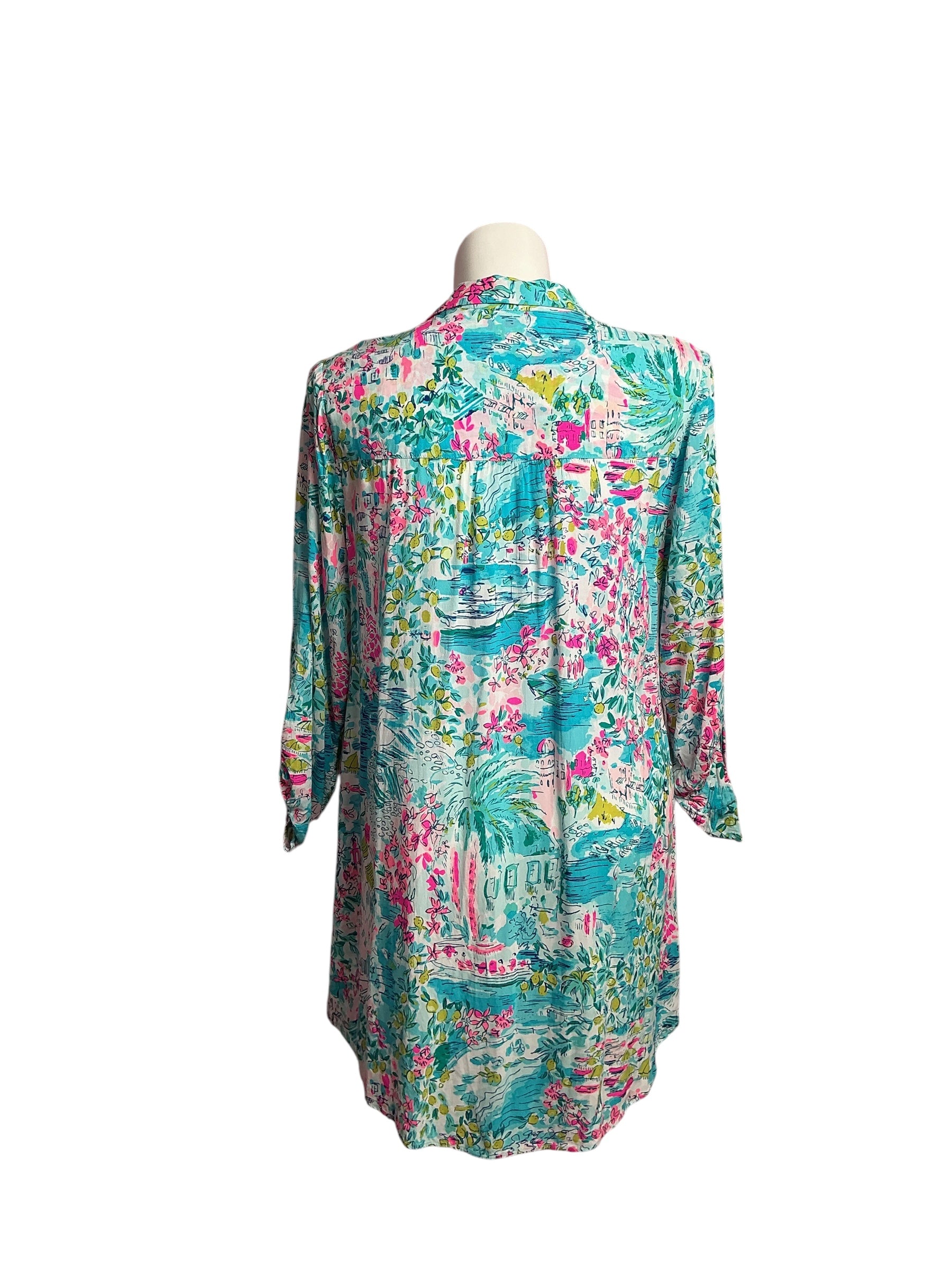 Lilly Pulitzer- Natalie Shirt Dress Cover-Up Multi Postcards From Positano Size XL