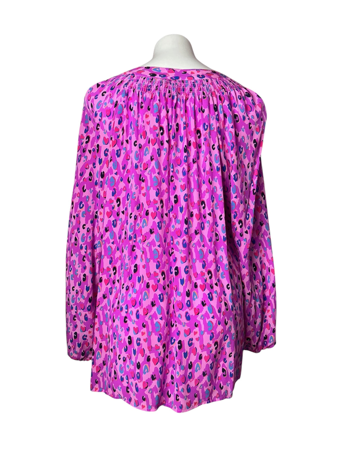 Lilly Pulitzer Elsa Silk Top Wild Fuchsia Spotted In Love - Size XXL