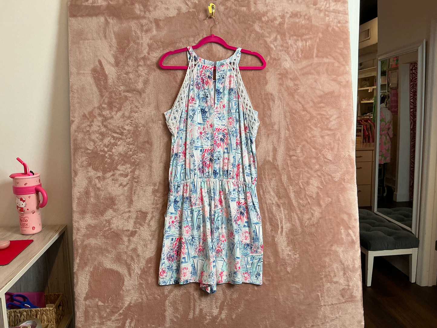 Lilly Pulitzer NWT Lala romper crew blue tint sea to shining sea- Size L