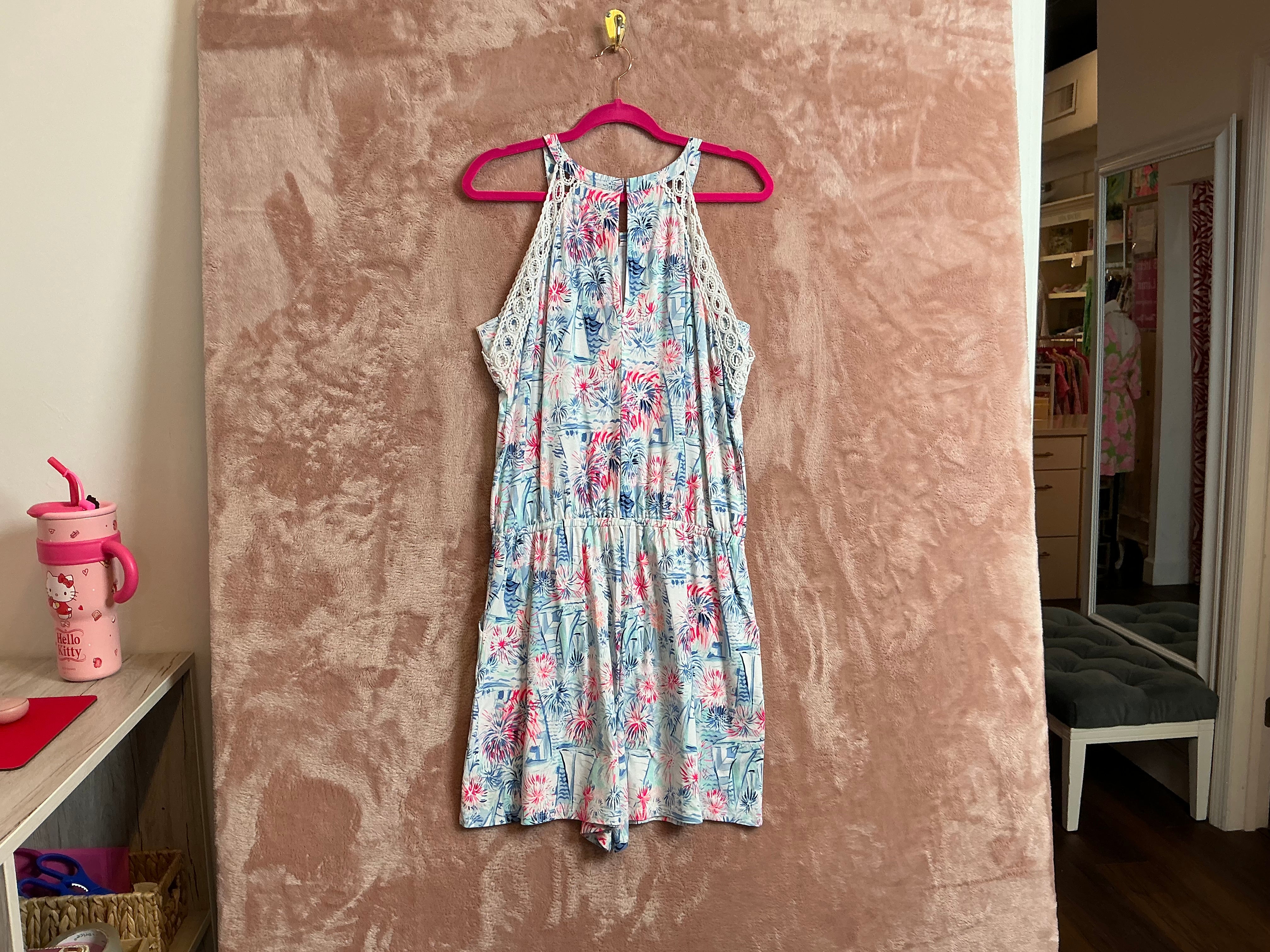 Lilly Pulitzer NWT Lala romper crew blue tint sea to shining sea- Size L