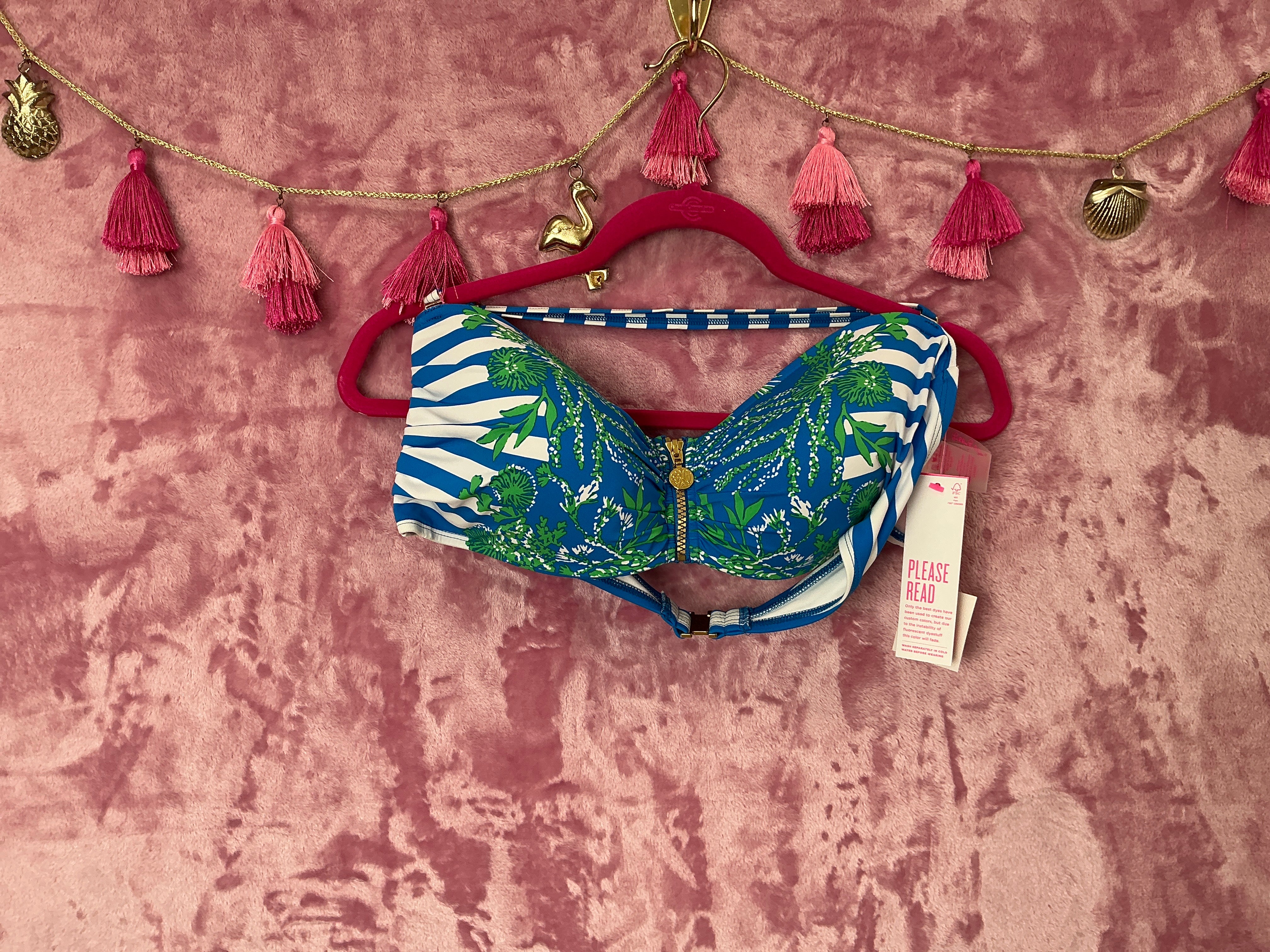 Lilly Pulitzer Bikini Top NWT - Genya Bandeau Top - Briny Blue - A Bit Salty Engineered Bikini Top - Size 16