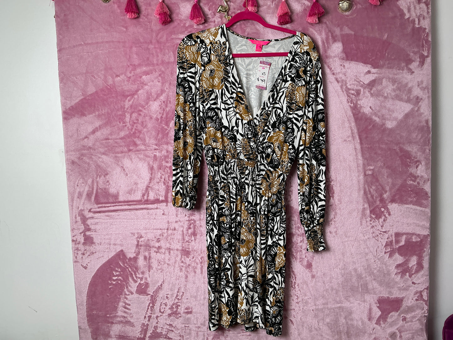 Lilly Pulitzer Talley Long Sleeve Dress - Onyx Peony Party - Size XS
