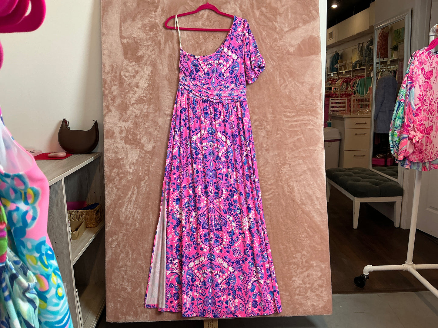 Lilly Pulitzer NWT Solana One Shoulder Ma Havana Pink Turtle Tidepool Engine - Size L