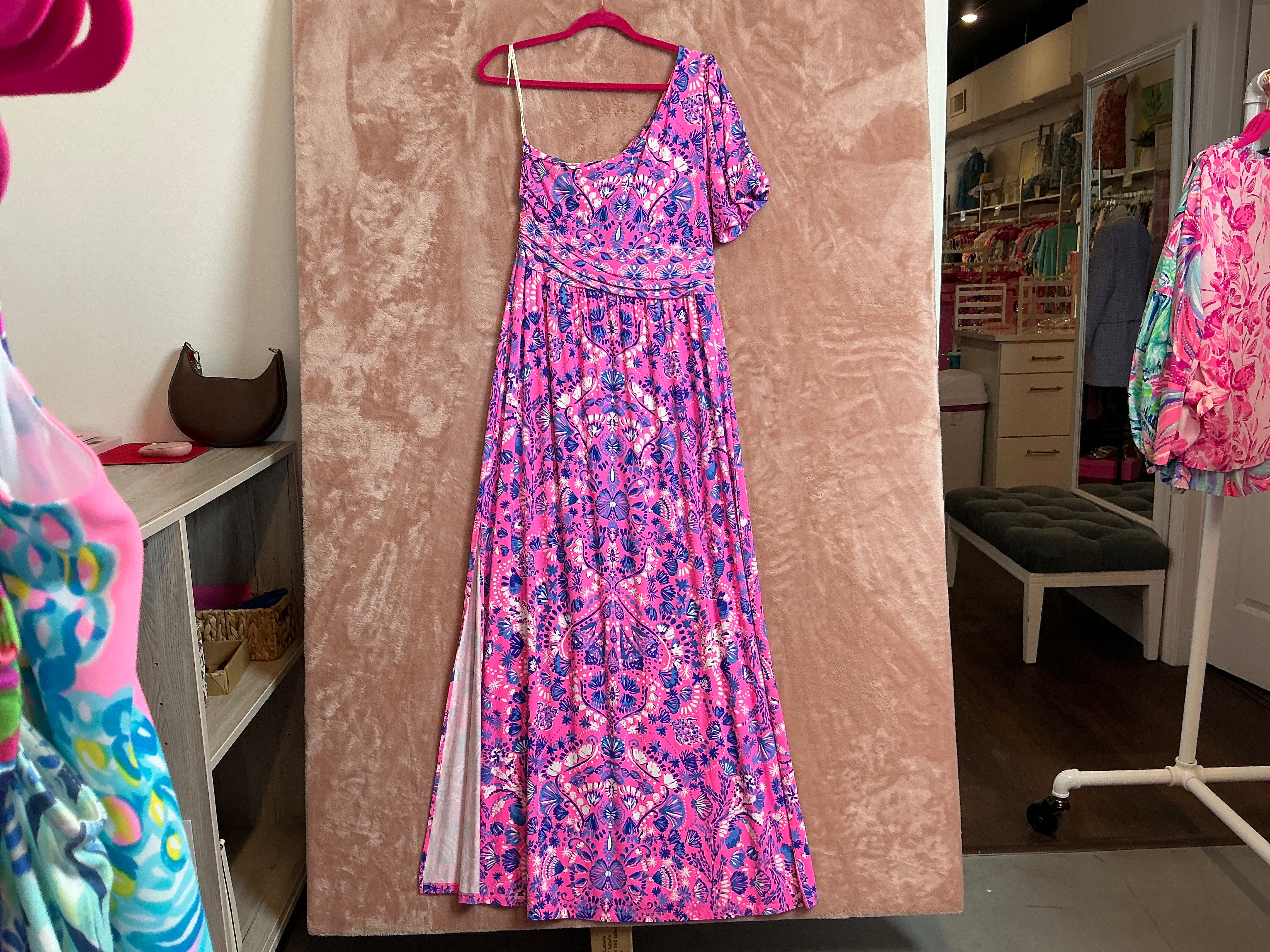 Lilly Pulitzer NWT Solana One Shoulder Ma Havana Pink Turtle Tidepool Engine - Size L