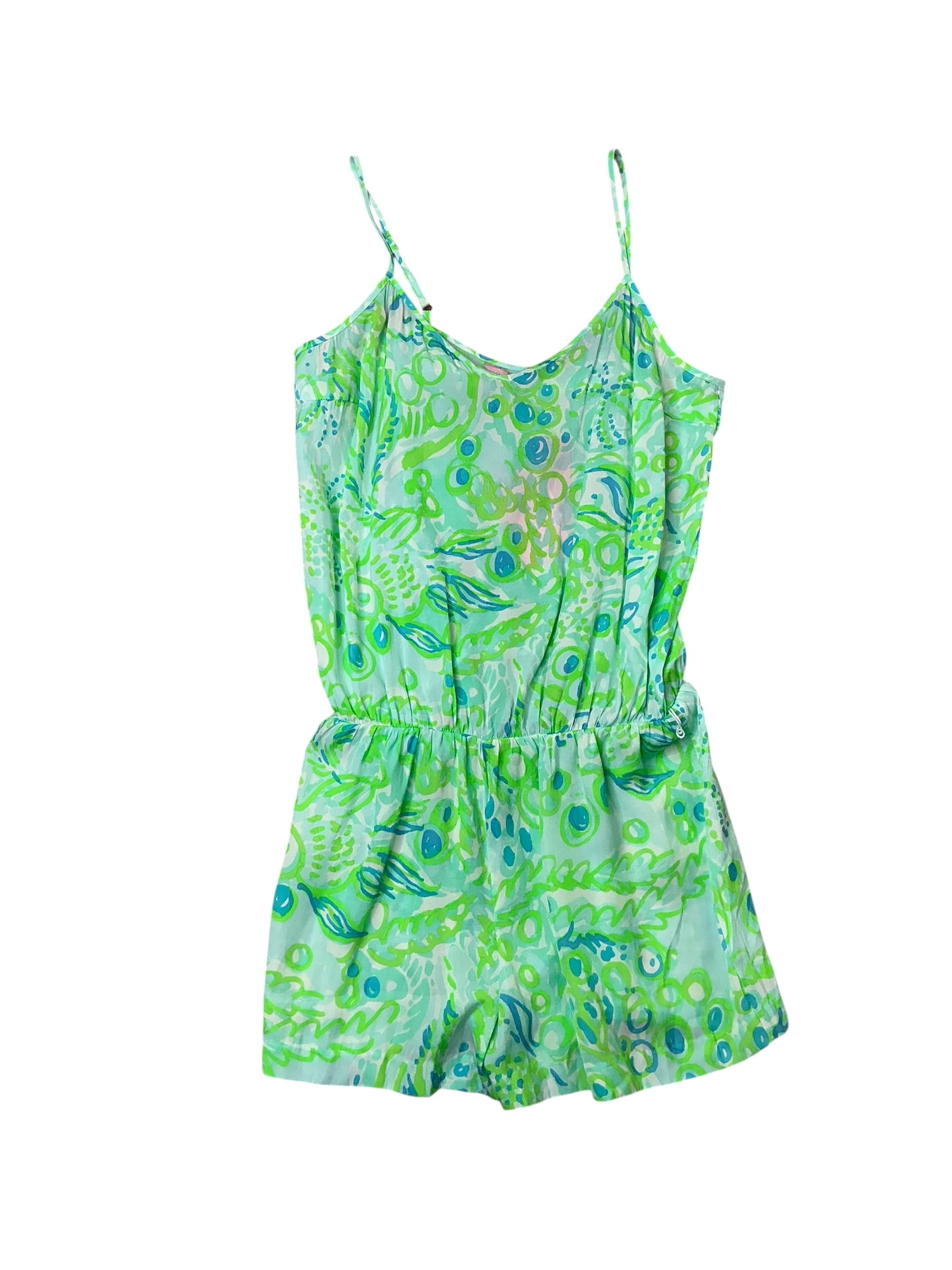 Lilly Pulitzer Deanna Romper - Pool Blue Any Fins Possible - Size S