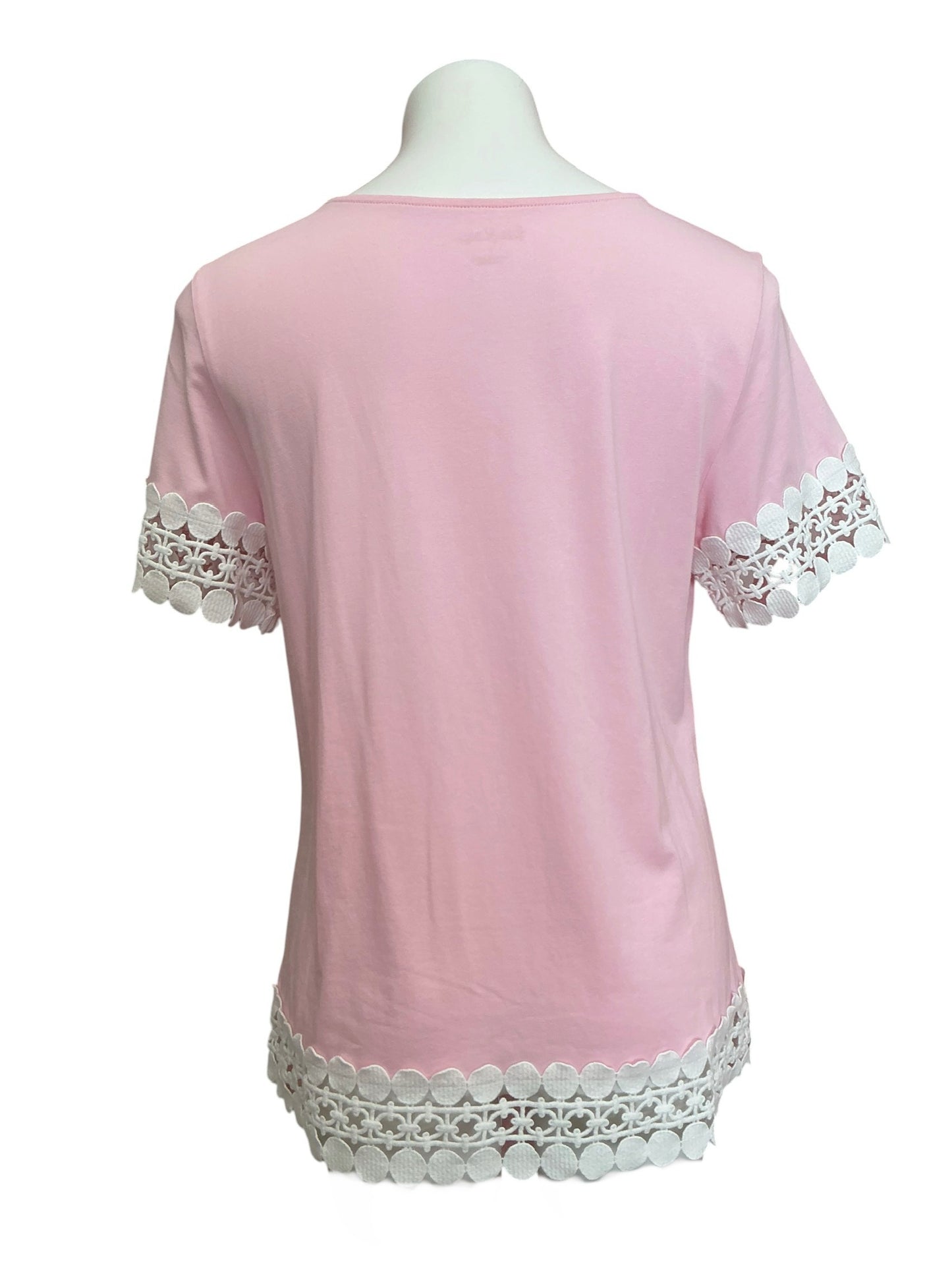 Lilly Pulitzer Hayes Top Pink Tropics White Lace Trim - Size L